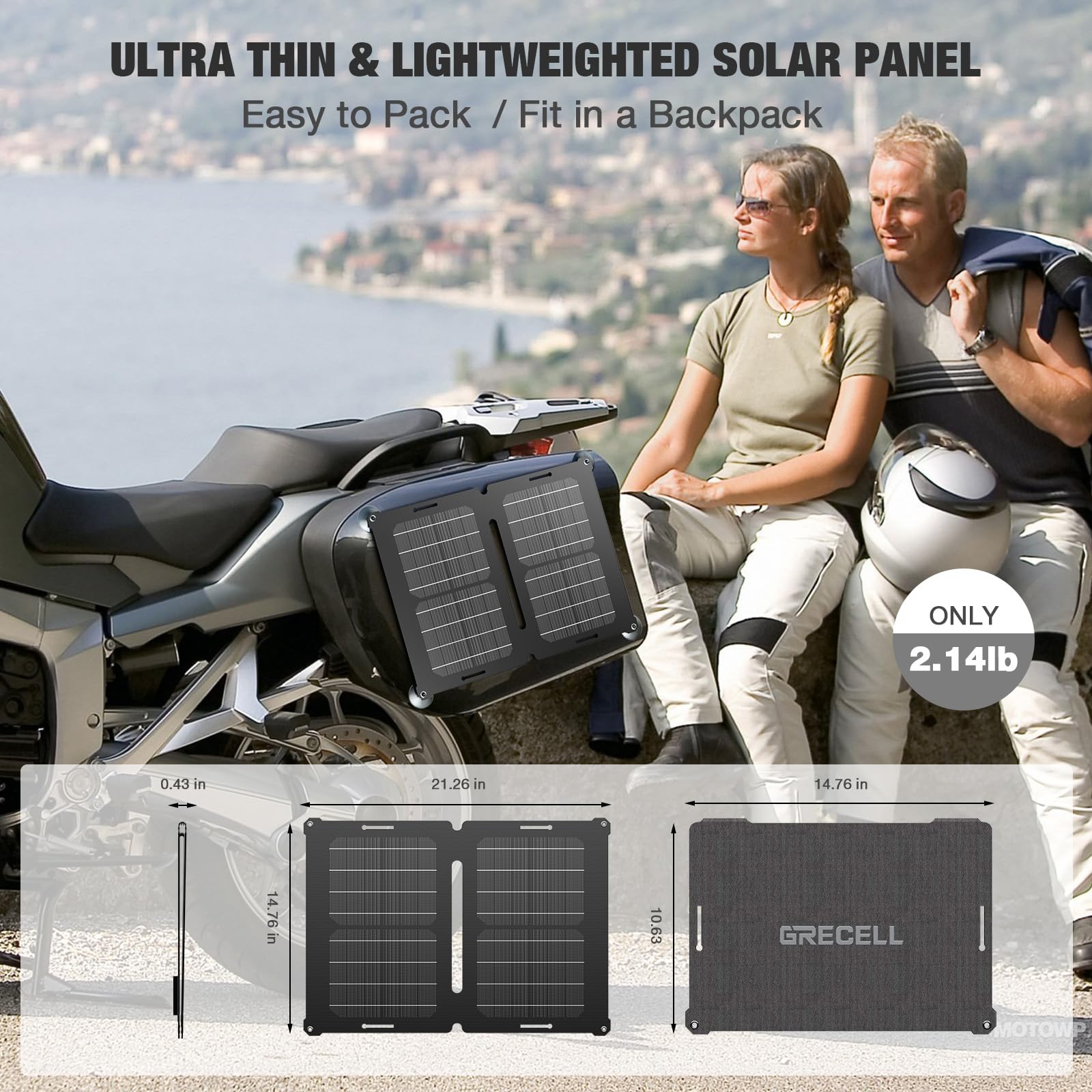 Grecell 25W Solar Battery Charger & Maintainer - 12V Waterproof Portable Solar Panel for Car, Truck, RV, Boat, Motorcycle - Includes SAE Cables - Ideal for Outdoor Adventures, Camping & Vehicle Maintenance