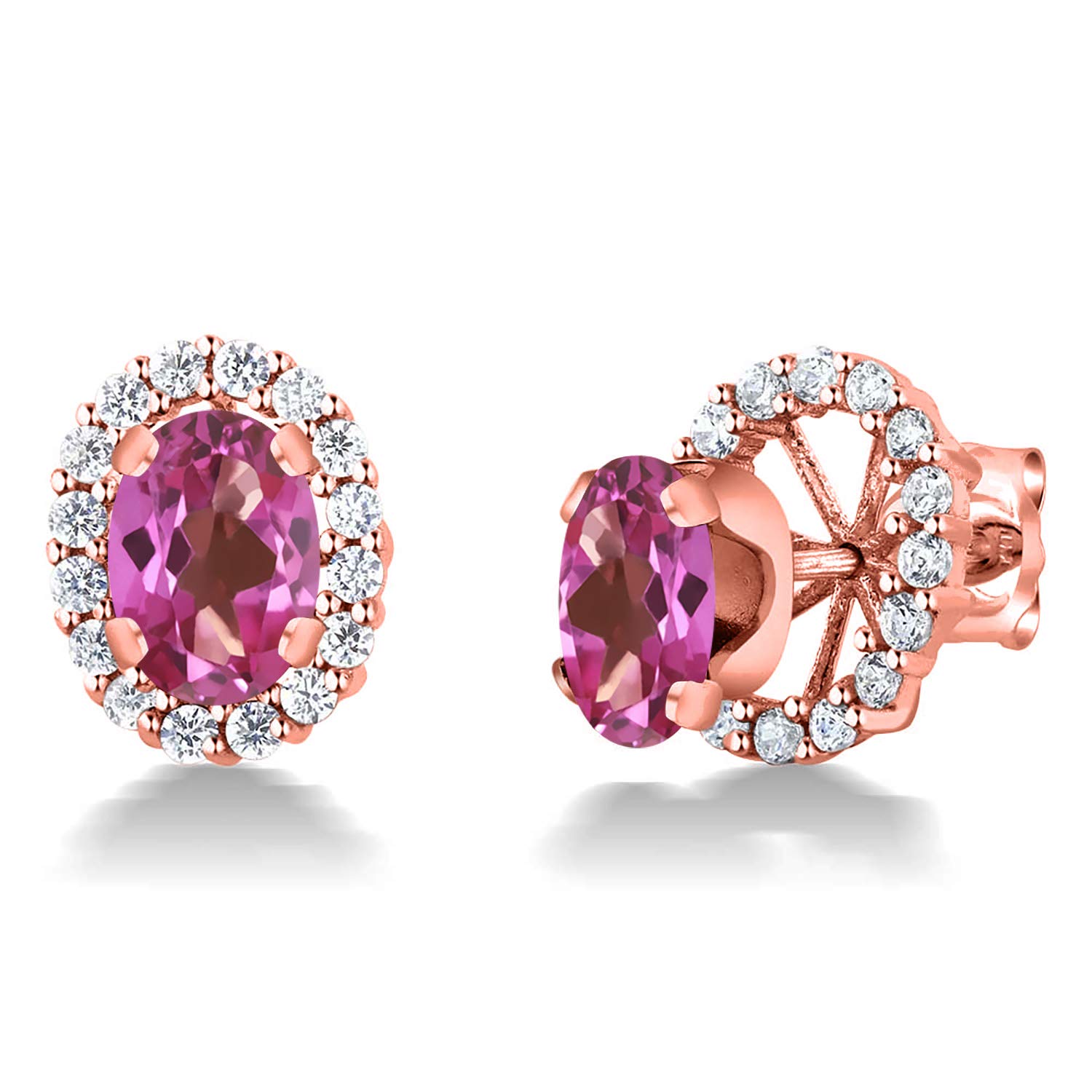 18K Rose Gold Plated Silver Oval Pink Mystic Topaz Stud Earrings for Women | Gem Stone King | Elegant Removable Jacket Earrings for Parties, Weddings & Date Nights