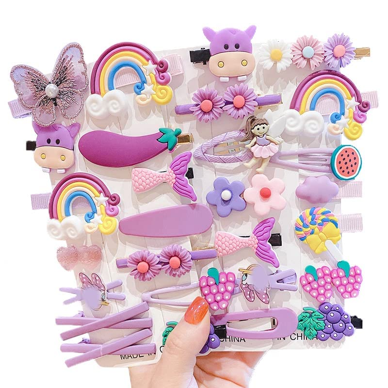 LYTIX 28-Piece Cartoon Hair Clips Set for Girls - Rainbow Ice Cream & Smiley Face Hairpins, Barrettes, Kids Hair Accessories - Perfect for School, Parties, and Everyday Styling