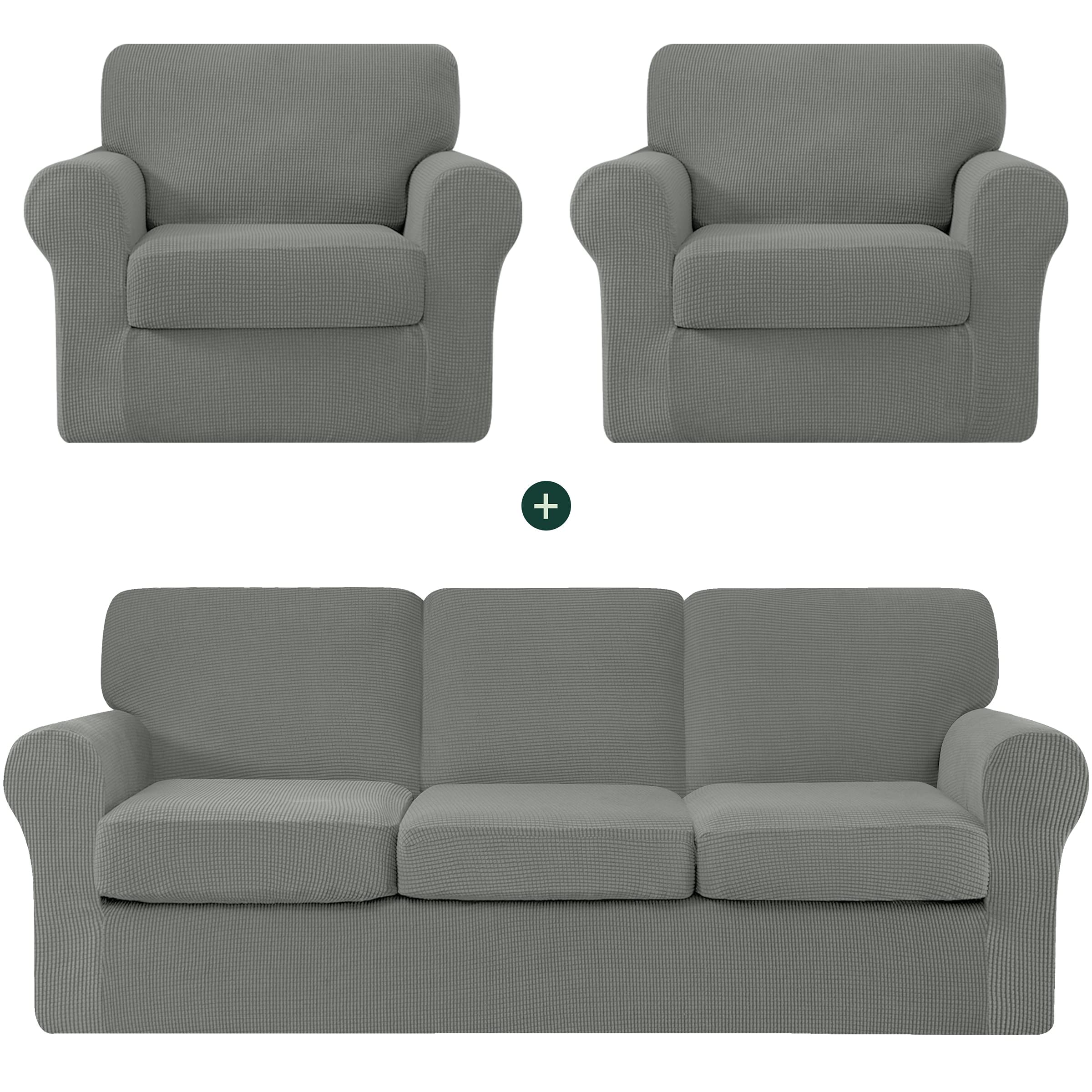 CHUN YI 2-Piece Armchair Sofa Slipcover Set - Stretchable Jacquard Fabric Couch Cover with Detachable Backrest & Cushion Covers (Dove Gray) - Perfect for Living Room, Office, and Home Decor