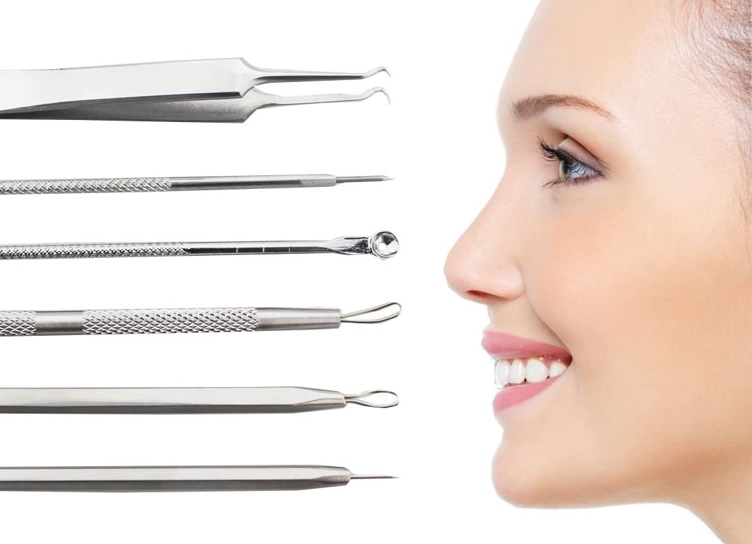Professional 6-Piece Blackhead Remover Kit - Stainless Steel Comedone Extractor Tools for Face & Body Acne Treatment - Perfect for Home Spa, Skincare Routine & Blemish Removal