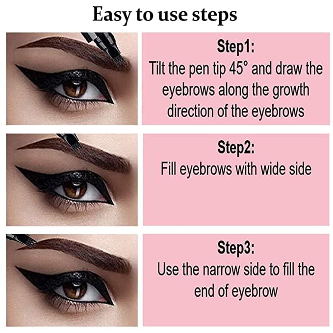 YEKDA Waterproof Eyebrow Tattoo Pen - 4 Point Microblade Brow Pencil with Long Lasting Formula (Black) | Natural Looking Eyebrows for Daily Makeup & Special Occasions