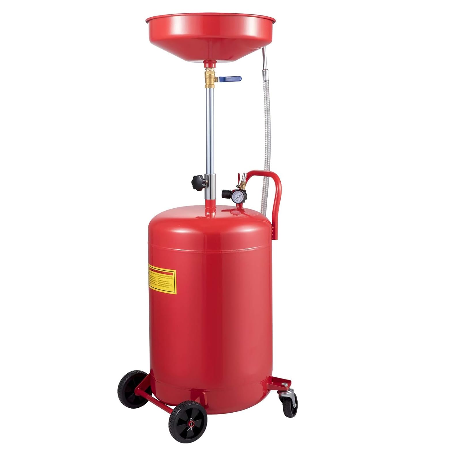 VEVOR 20 Gallon Portable Oil Drain Tank - Air Operated Waste Oil Drain Pan with Adjustable Funnel Height, Pressure Regulating Valve & Wheels - Ideal for Auto Shops, Garage Oil Changes & Industrial Fluid Drainage