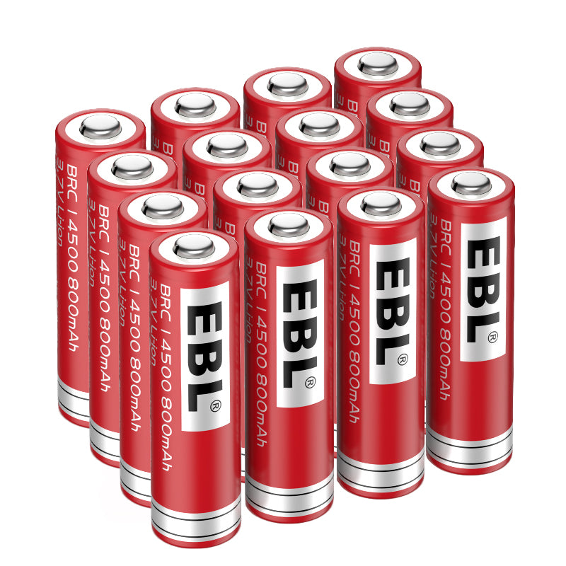 EBL 14500 3.7V 800mAh Lithium Ion Rechargeable Batteries - High Performance for Flashlights, LED Lights & Electronic Devices - 4 Pack
