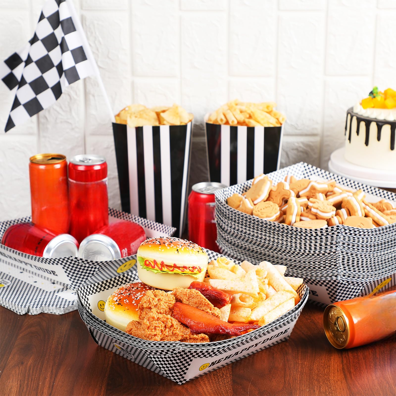 50 Pcs Happy Dude Birthday Party Decorations - Waterproof Disposable Nacho Tray & Hot Dog Holder Paper Food Serving Baskets for 1st Birthday, Baby Shower, BBQ, Picnic, and Outdoor Events