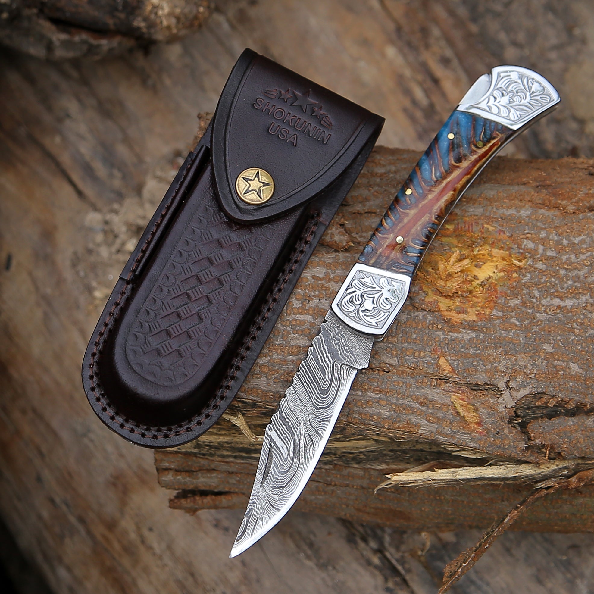 Premium Striker Custom Folding Knife with Natural Pine Cone Handle - Tactical EDC Pocket Knife for Outdoor Camping, Hunting & Survival Gear