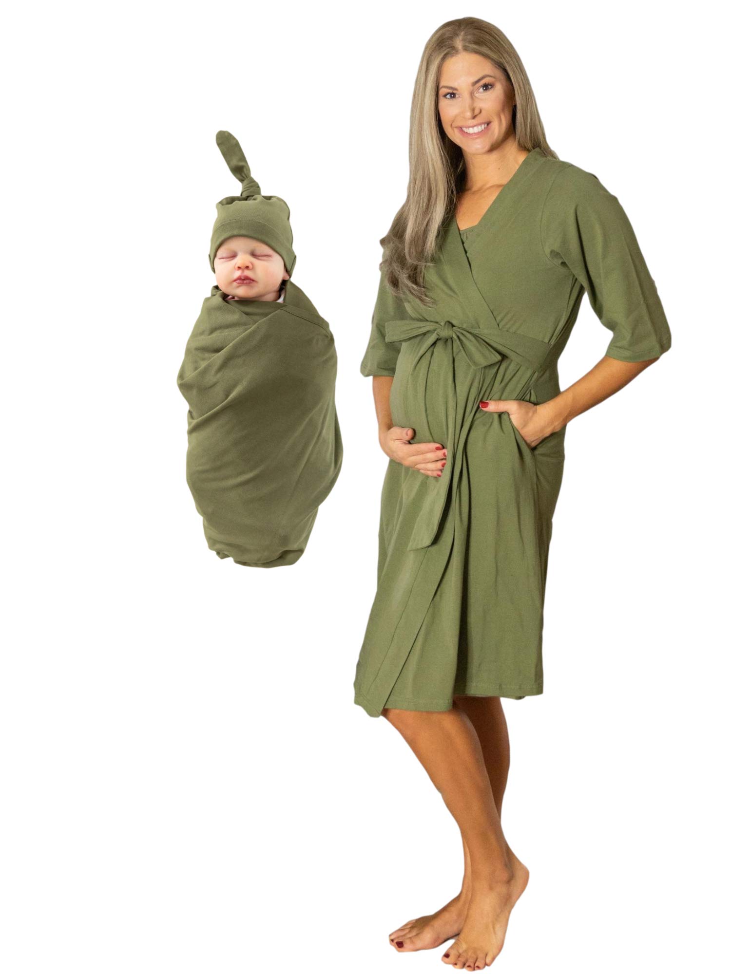 Mommy & Me Maternity Robe Set - Labor & Delivery Gown with Matching Newborn Swaddle for Hospital