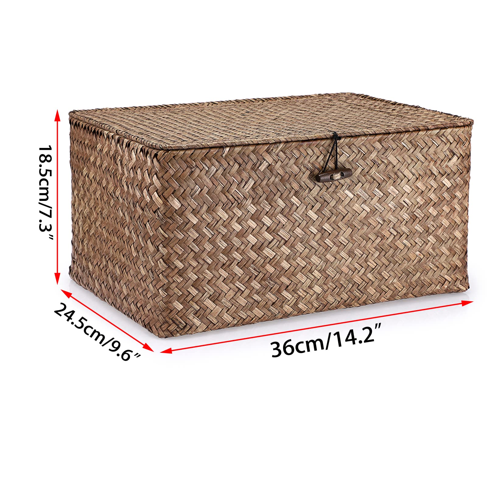 Hipiwe Wicker Storage Baskets with Lids - Handwoven Seagrass Rectangular Bins for Home Organization | Shelf, Wardrobe & Coffee Bar Storage | Large Household Storage Boxes for Bedroom, Bathroom & Living Room Decor