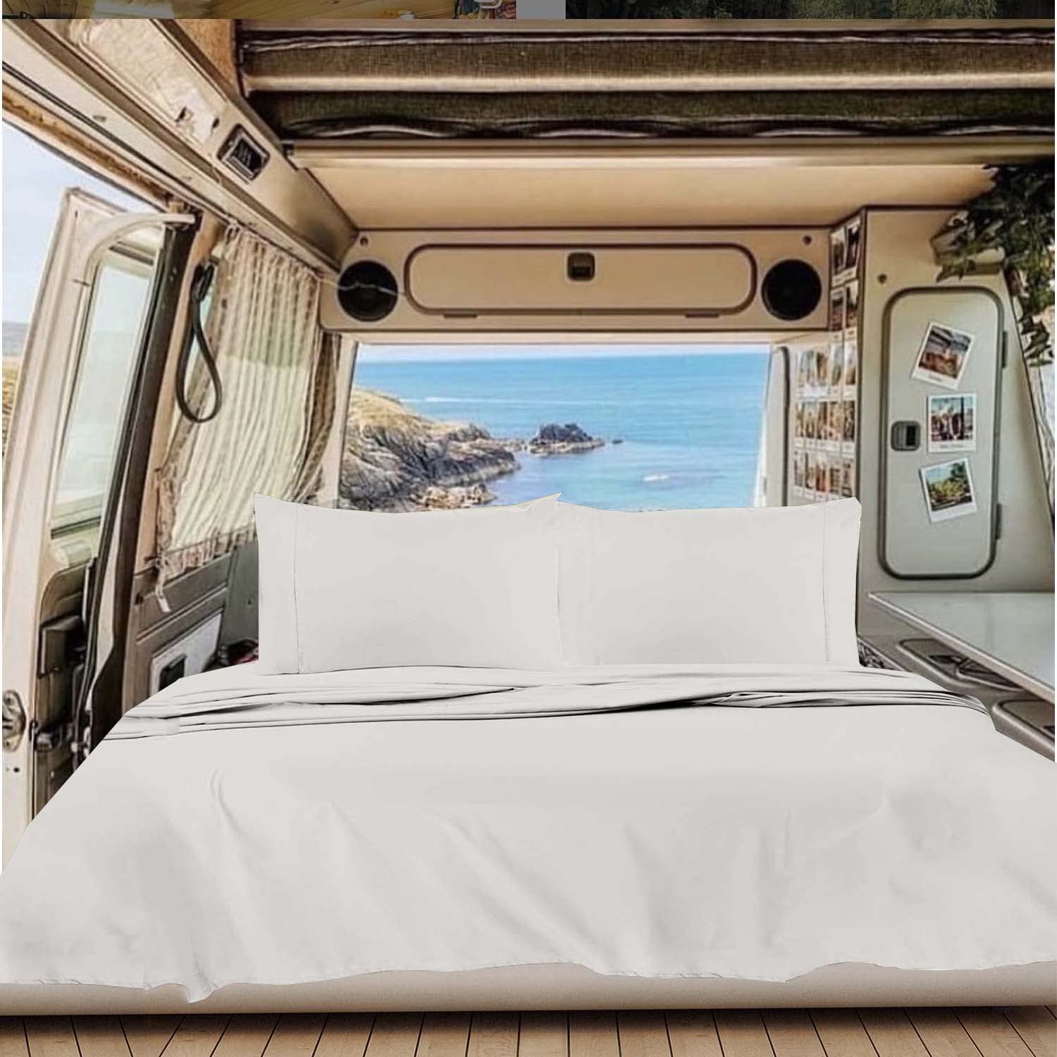 100% Cotton RV Short Queen Sheet Set - Breathable Camper Bed Sheets for RV Mattress | Eggshell Solid Color | Perfect for Travel Trailers, Motorhomes & Camping Comfort