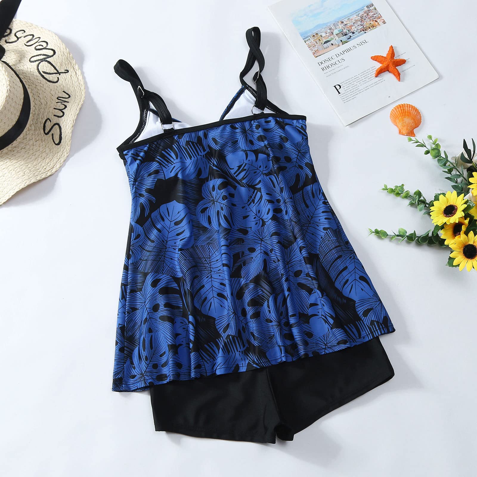BOTCAM Women's Plus Size Bikini Set - XXL Blue Printed Two-Piece Swimwear for Beach, Pool & Vacation | High Waist Bikini Top & Bottom for Summer Swimming, Sunbathing & Water Sports
