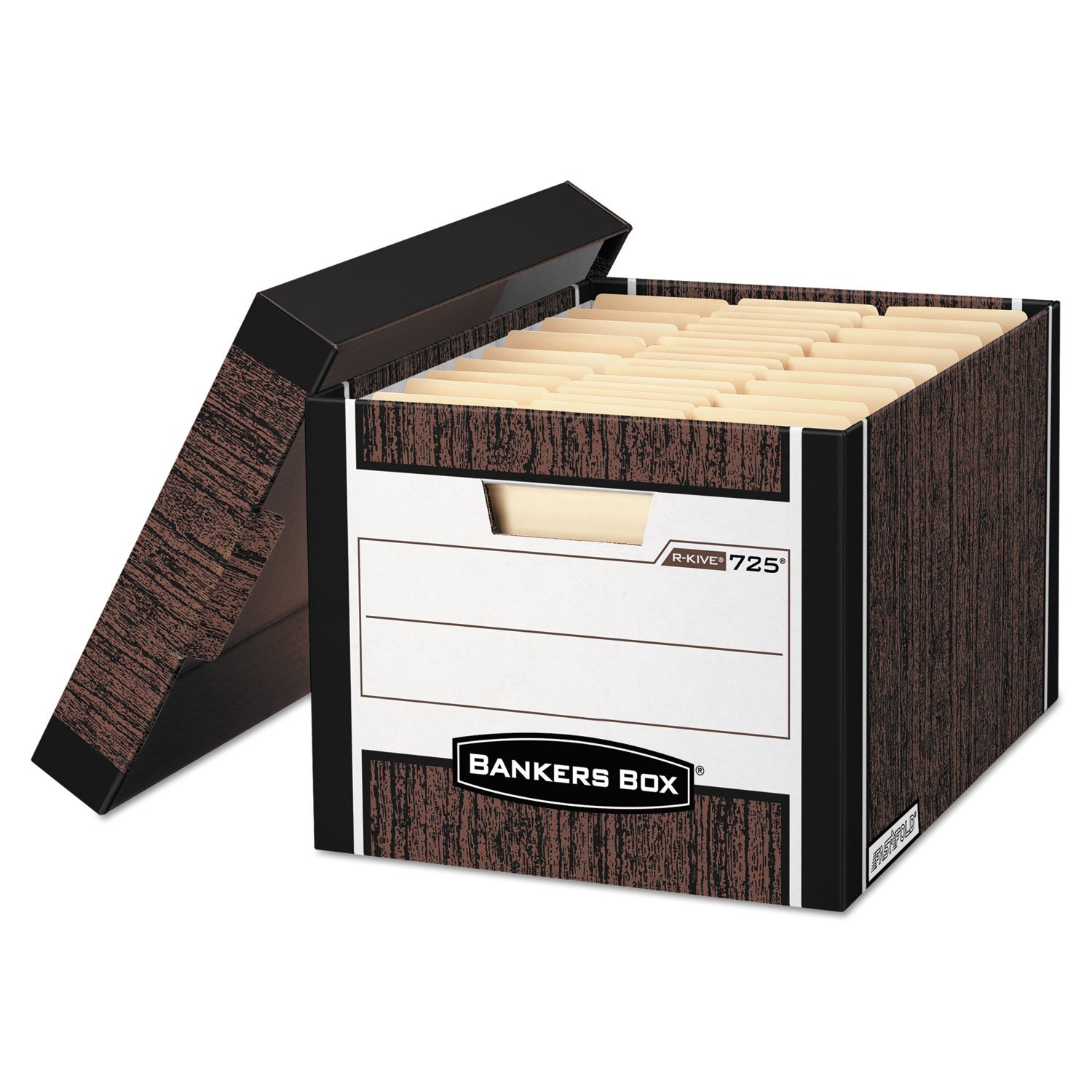 Bankers Box 000725 R-Kive Storage Box with Lid - Letter/Legal Size Woodgrain File Storage - 12 Boxes per Carton - Perfect for Office, Home & Document Organization