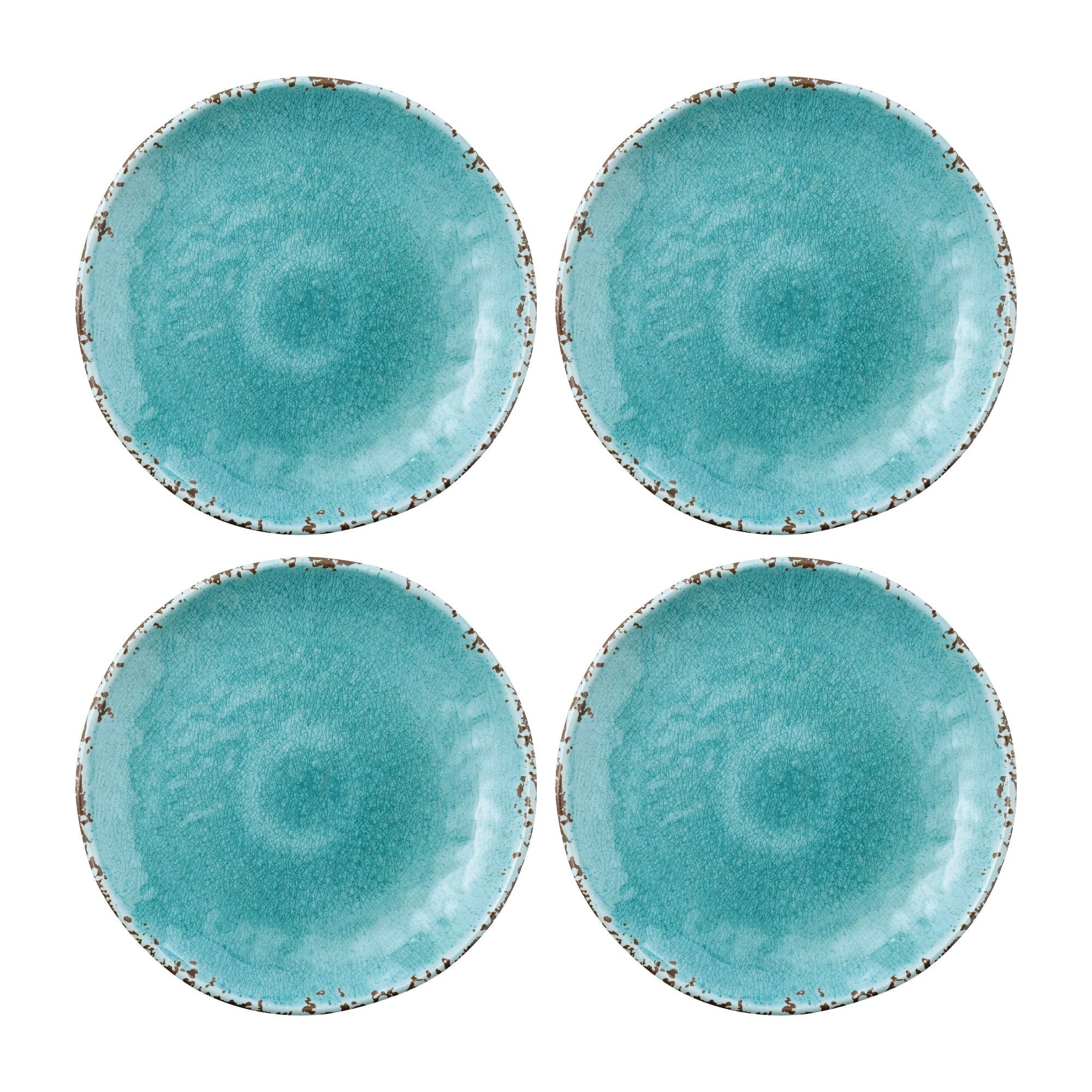 UPware Crackle Melamine Round Dessert Plates - 6 Inch Small Serving Plates for Appetizers, Snacks & Side Dishes - Turquoise Set of 4 - Perfect for Parties, Picnics & Home Dining
