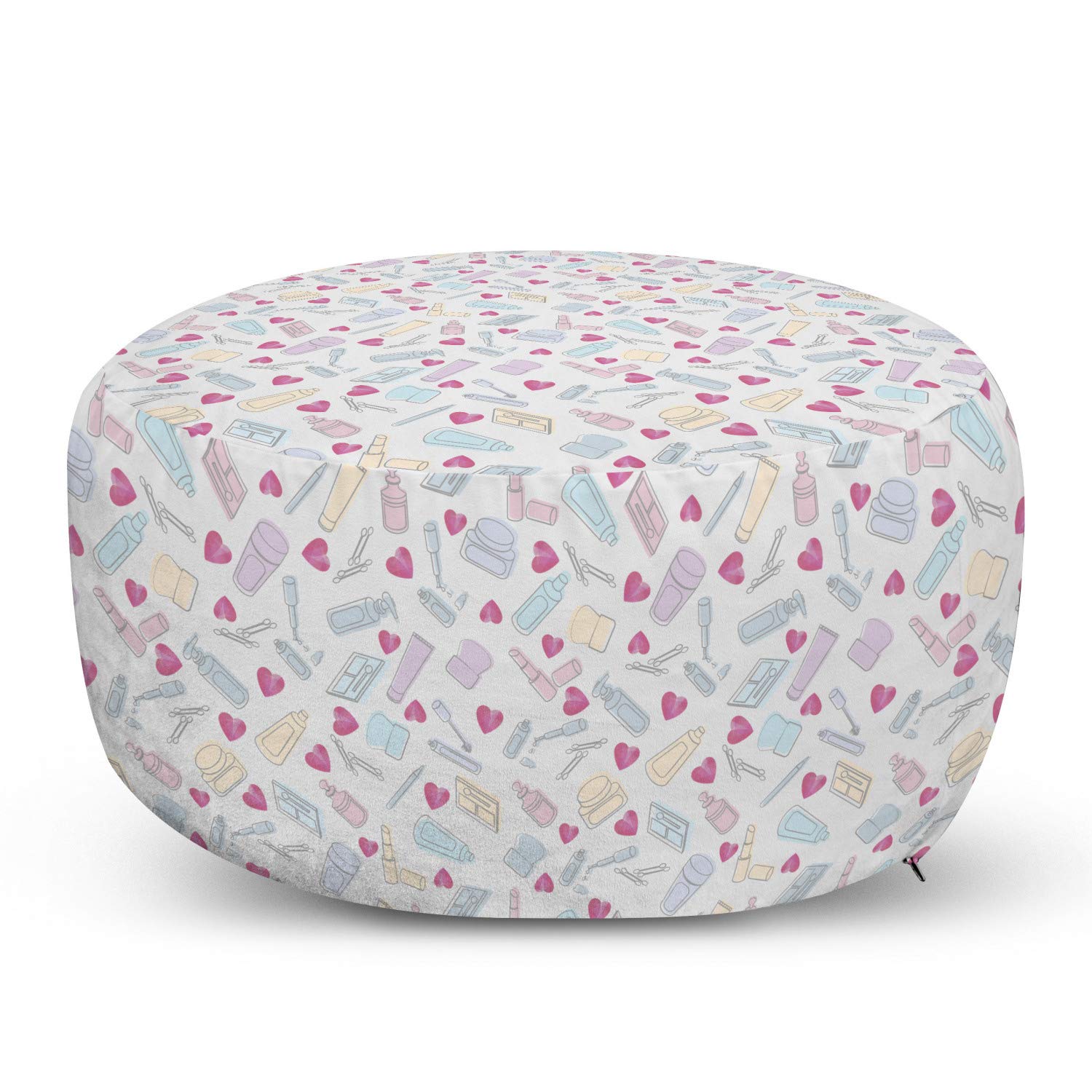 Ambesonne Pastel Ottoman Pouf with Pink Hearts - Soft Foot Rest for Living Room & Bedroom