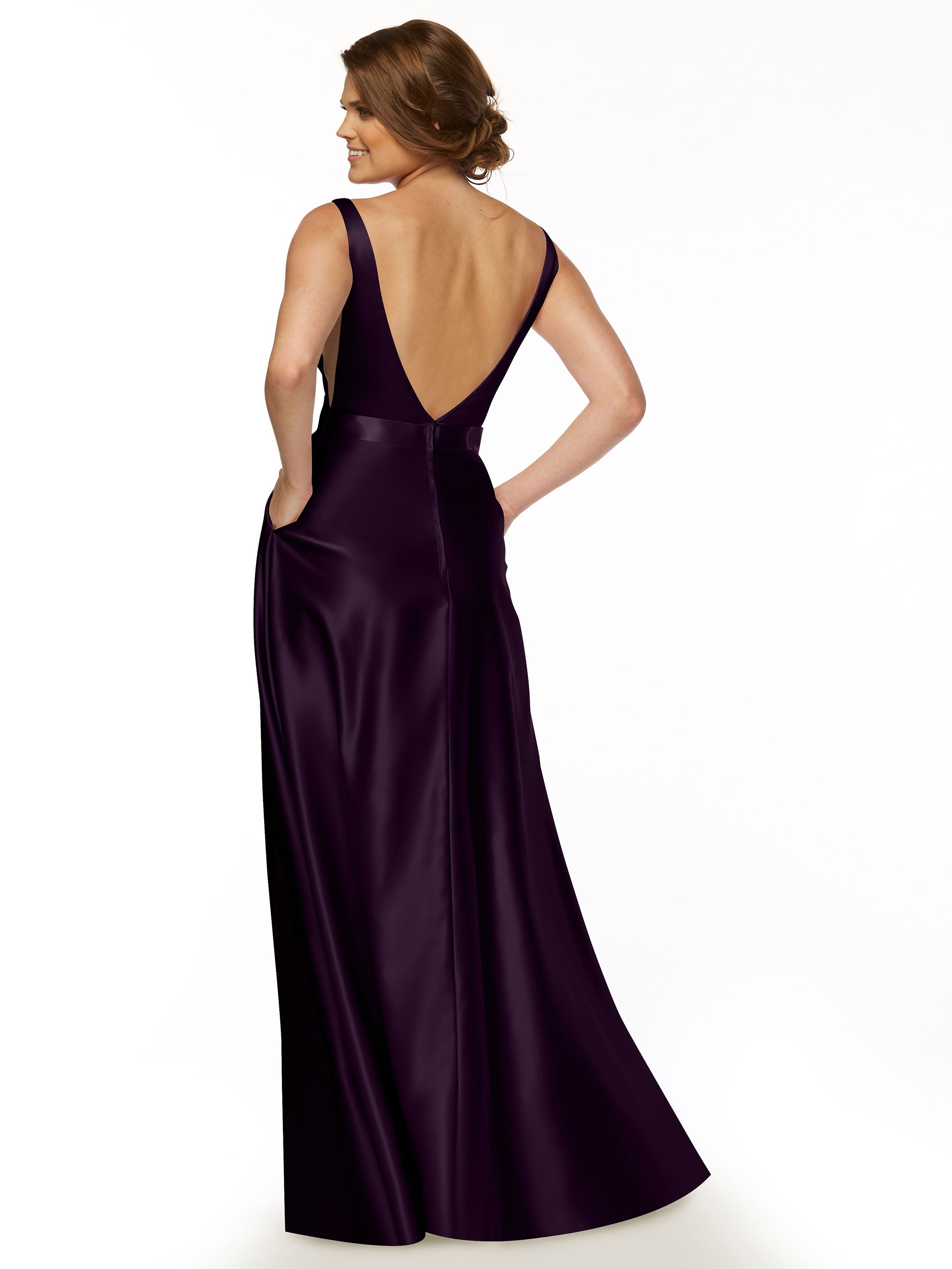 Elegant 80118 Satin A-Line Bridesmaid Dress with V-Neckline & Sash - Perfect for Weddings, Formal Events & Special Occasions