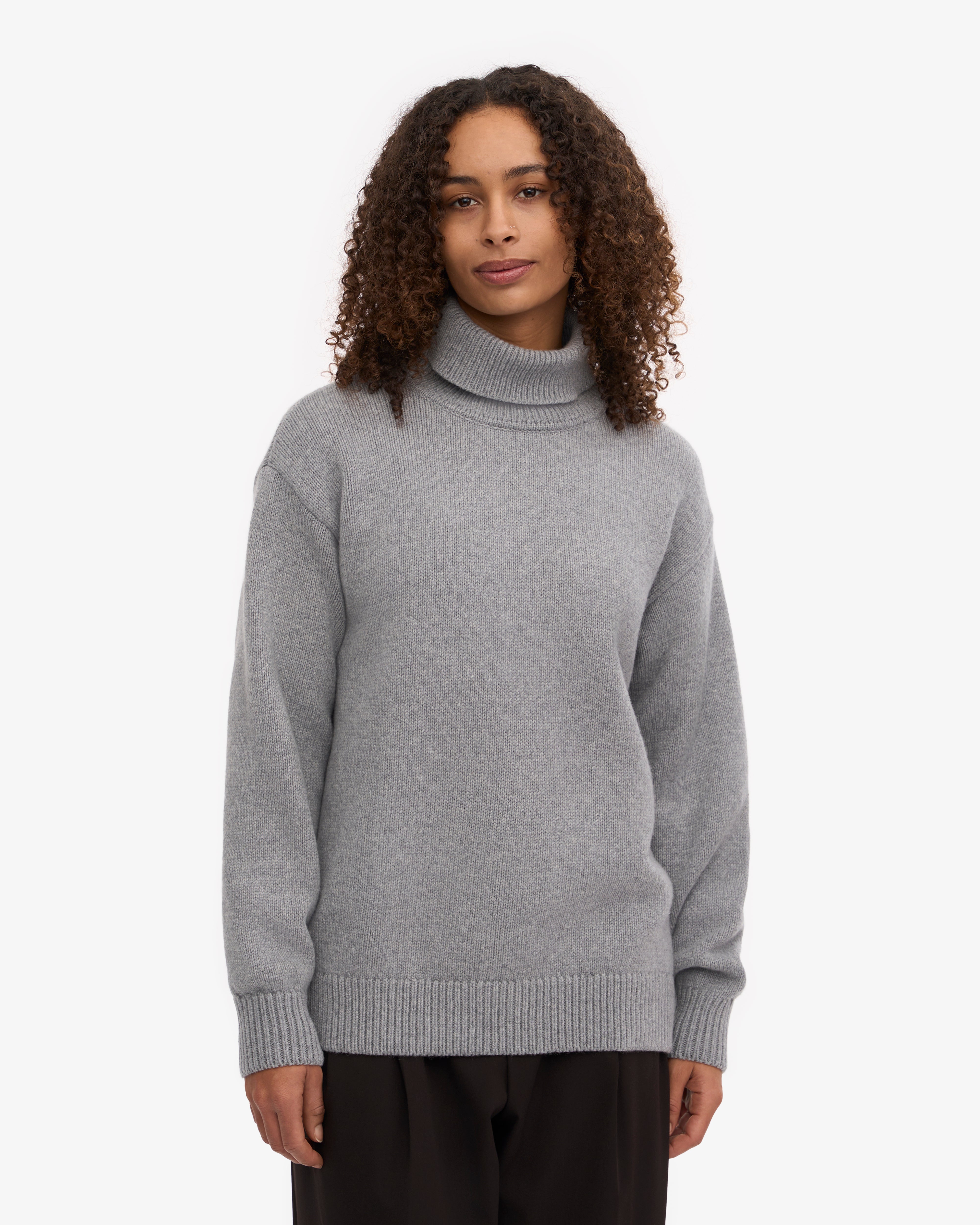 Premium Merino Wool Turtleneck Sweater for Women - Soft Heather Grey Winter Pullover - Perfect for Office, Travel & Casual Wear