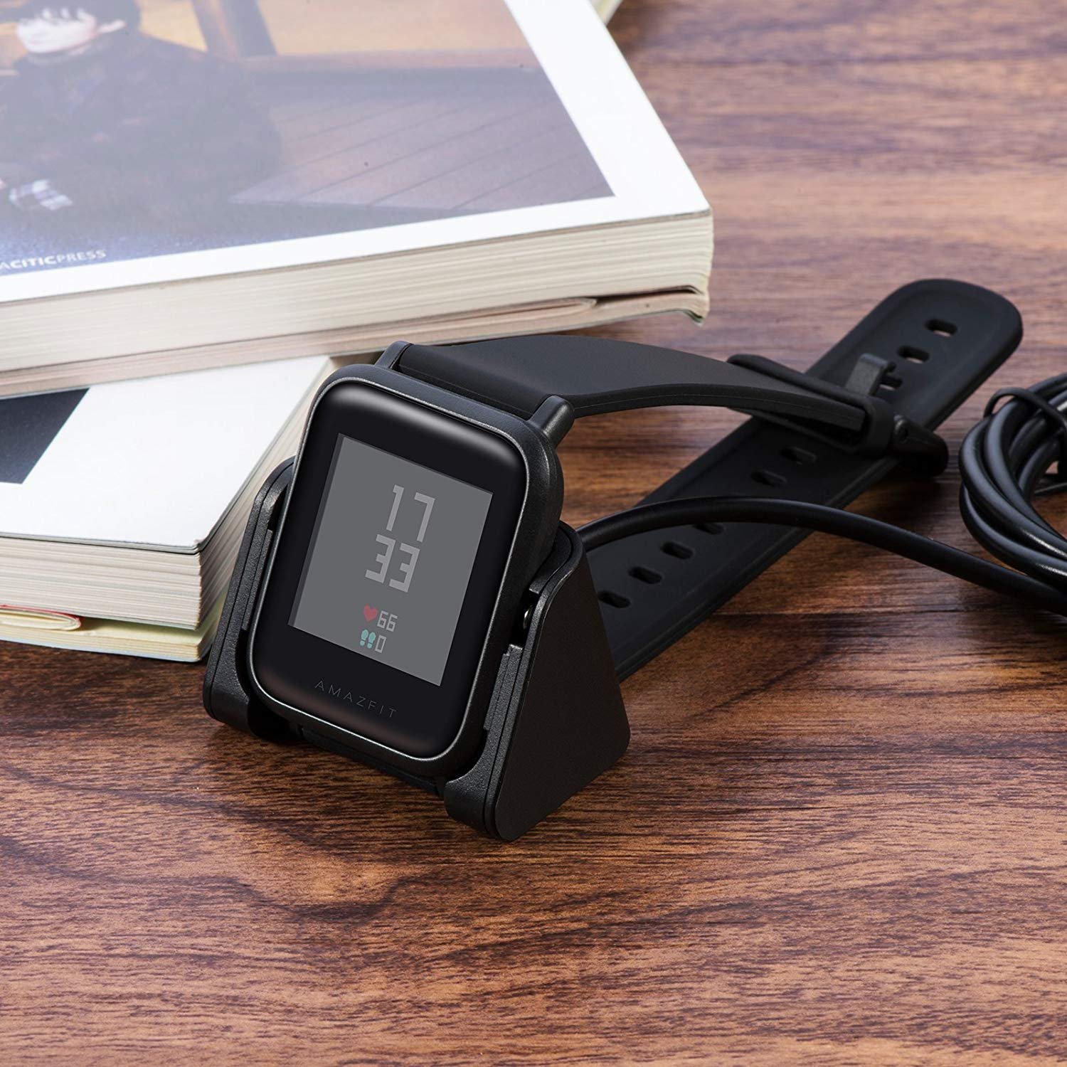 2PCS Replacement USB Charging Cable Dock for Amazfit Bip/Bip Lite Smartwatch - Fast Charging Cord Compatible with Amazfit Bip Series (Black) - Perfect for Home, Office & Travel Use