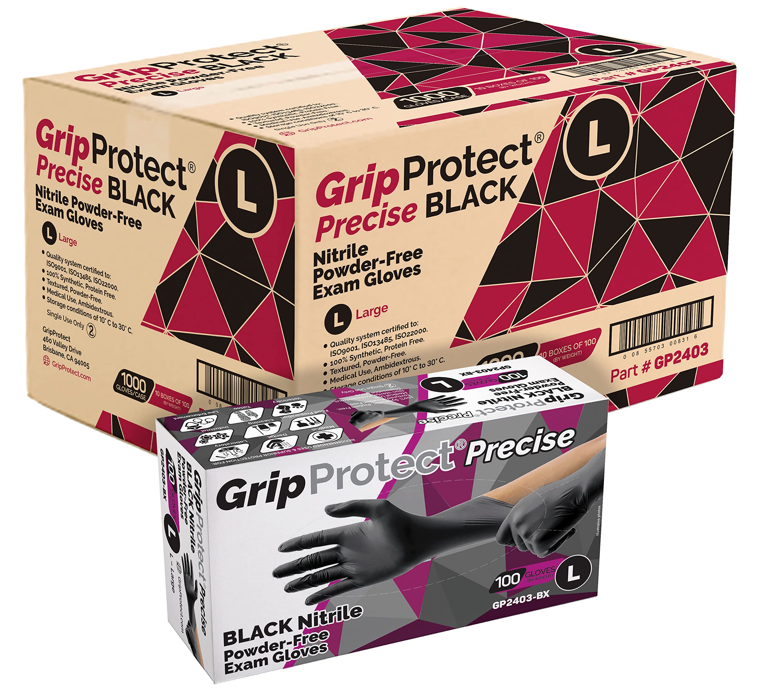 GripProtect® Black Nitrile Exam Gloves - 4 Mil Thick, Disposable, Powder-Free - Large (1000 Count) for Food Handling, Medical, Dental, Tattoo, Cleaning & Home Use