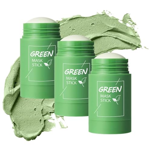 Green Tea Face Mask Stick - Deep Cleansing Pore Minimizer & Blackhead Remover | Natural Clay Mask for Clear Skin | 3-Pack for Daily Skincare Routine | Perfect for Acne-Prone & Oily Skin Types