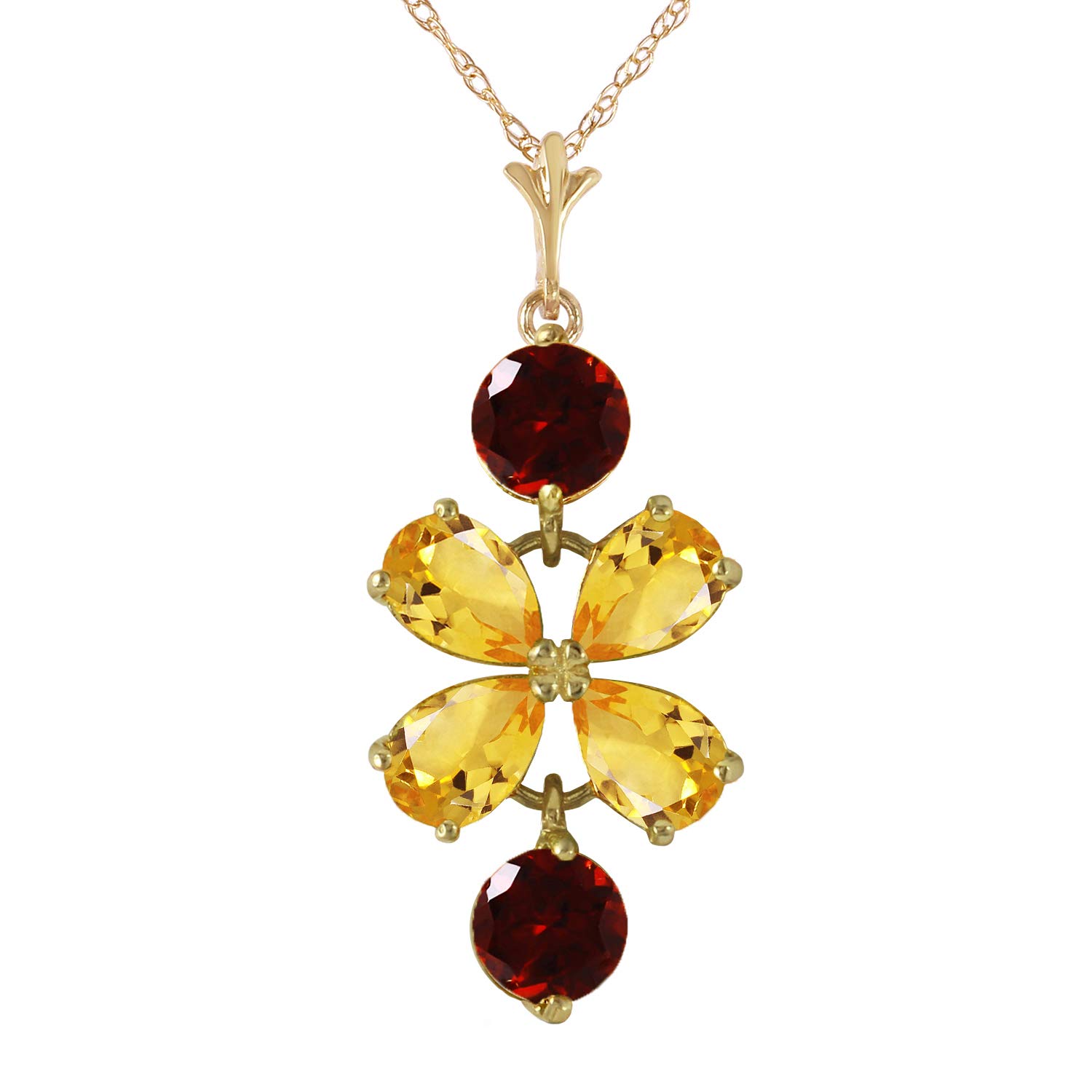 14K Yellow, White & Rose Gold Round Garnet & Pear Citrine Drop Pendant Necklace - Elegant Jewelry for Women, Perfect for Weddings, Parties & Special Occasions