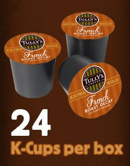 Tully's Coffee French Roast Decaf K-Cups (120 Count) - Rich Flavor for Home & Office Coffee Makers - Perfect for Morning Brews & Afternoon Pick-Me-Ups