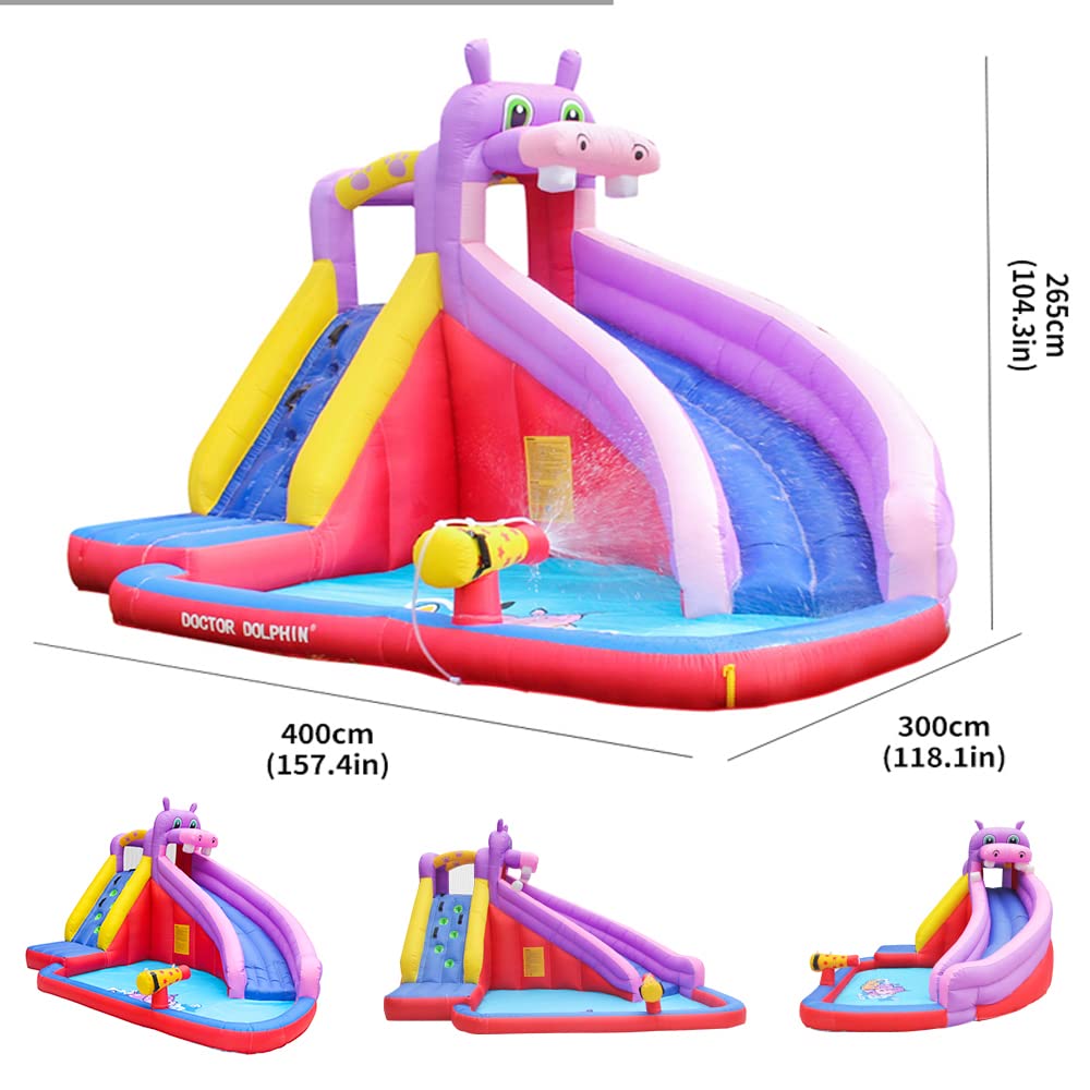 **Doctor Dolphin Inflatable Bounce House with Water Slide - Kids & Toddler Indoor/Outdoor Bouncy Castle, 450W Blower Included - Fun for Backyard, Birthday Parties, Summer Water Parks (Wet & Dry Use)**