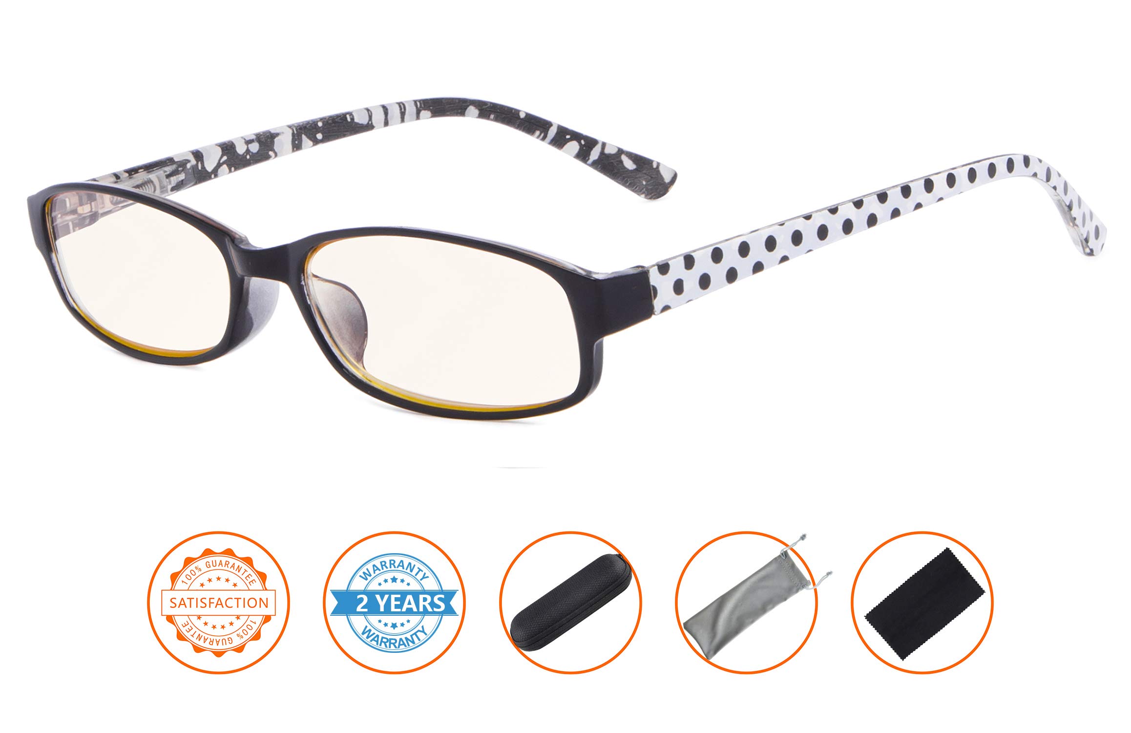 CessBlu Blue Light Blocking Reading Glasses for Women - UV Protection, Anti-Glare, Polka Dots Pattern (Black, +0.75) - Perfect for Computer Work, Reading & Digital Screen Use