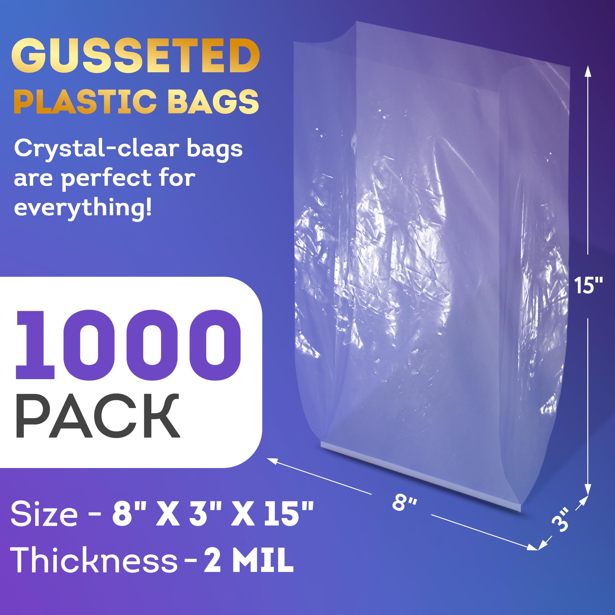 APQ Clear Gusseted Poly Bags 8