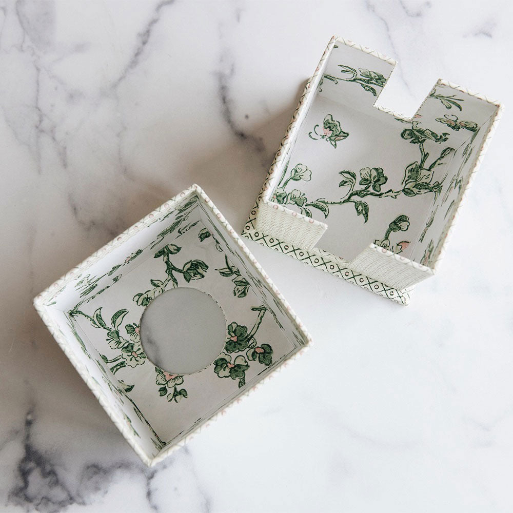 Handmade Block Printed Tissue Box Cover - Eco-Friendly Green Cotton Fabric - Perfect for Living Room, Bedroom & Bathroom Decor
