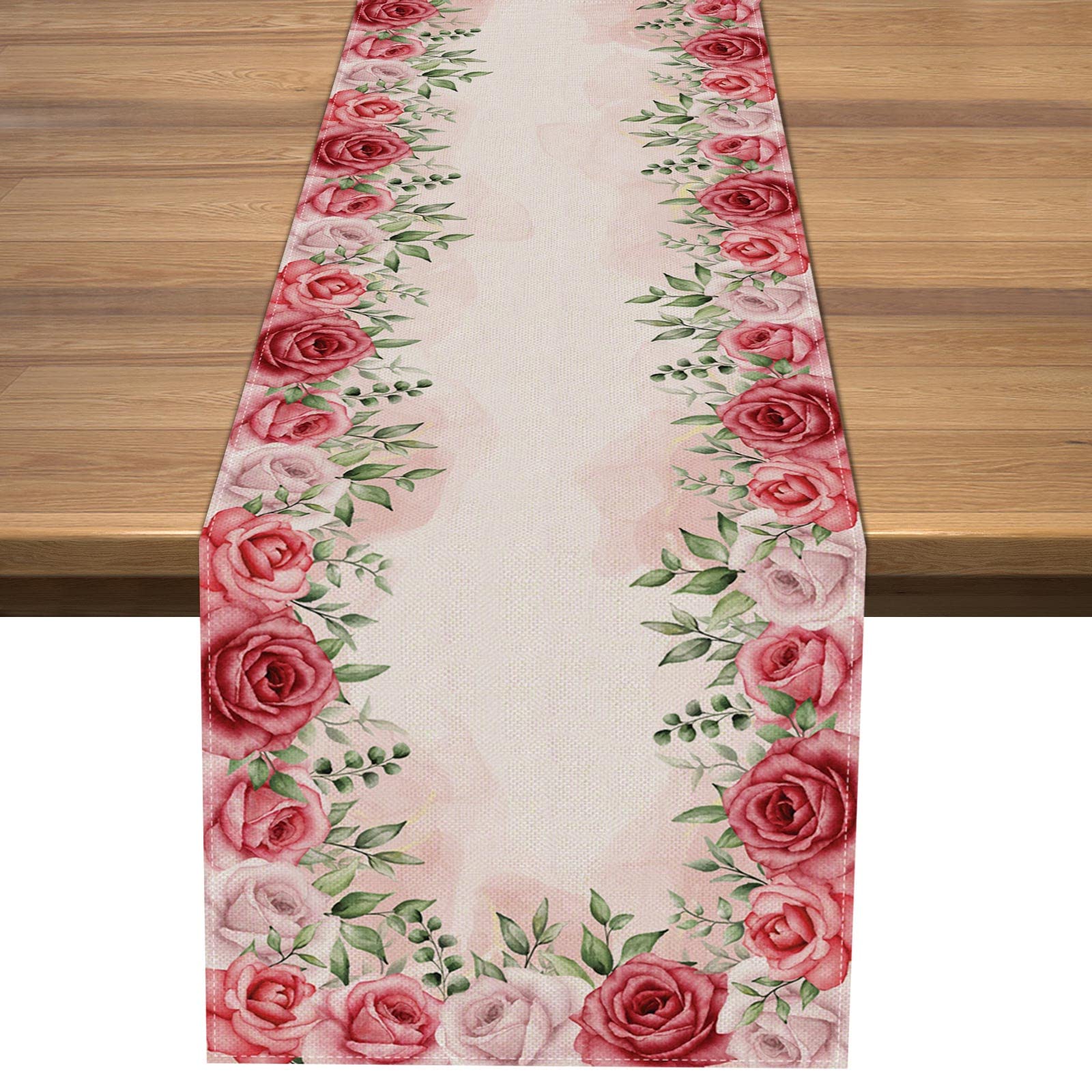 Mother's Day Red Rose Table Runner - Watercolor Floral Design for Spring Weddings, Bridal Showers, Party Decor, Home Dining Room, Kitchen Table Decoration, Perfect for Celebrations and Gatherings