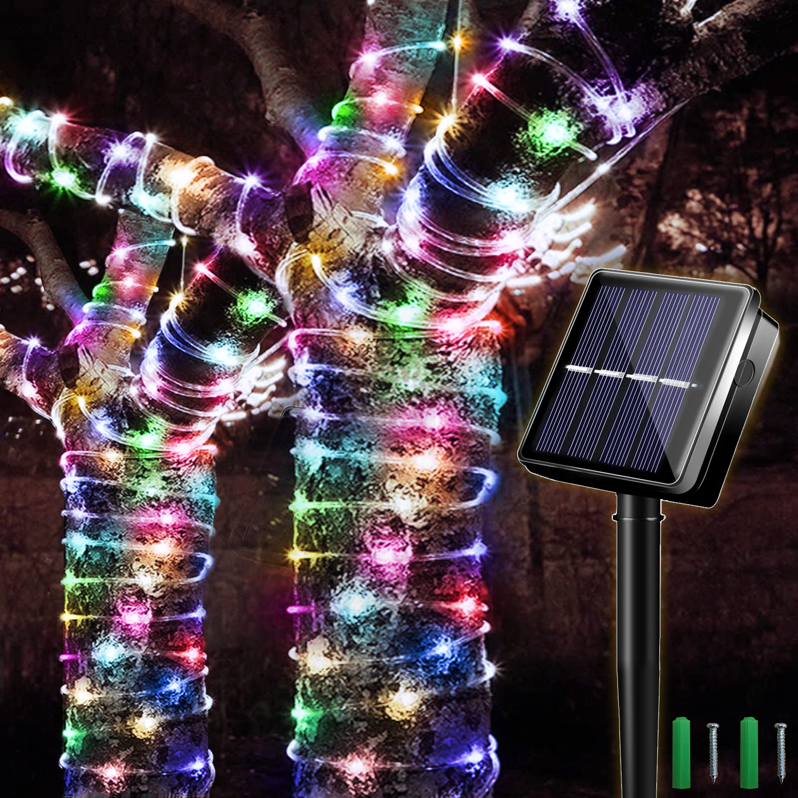 300 LED Solar Rope Lights Outdoor 99 FT - Waterproof Solar Powered Fairy String Lights with 8 Lighting Modes - Bright Multicolor Solar Garden Lights for Fence, Patio, Yard, Pathway - Perfect for Outdoor Decorations, Parties, Weddings and Landscape Lighting