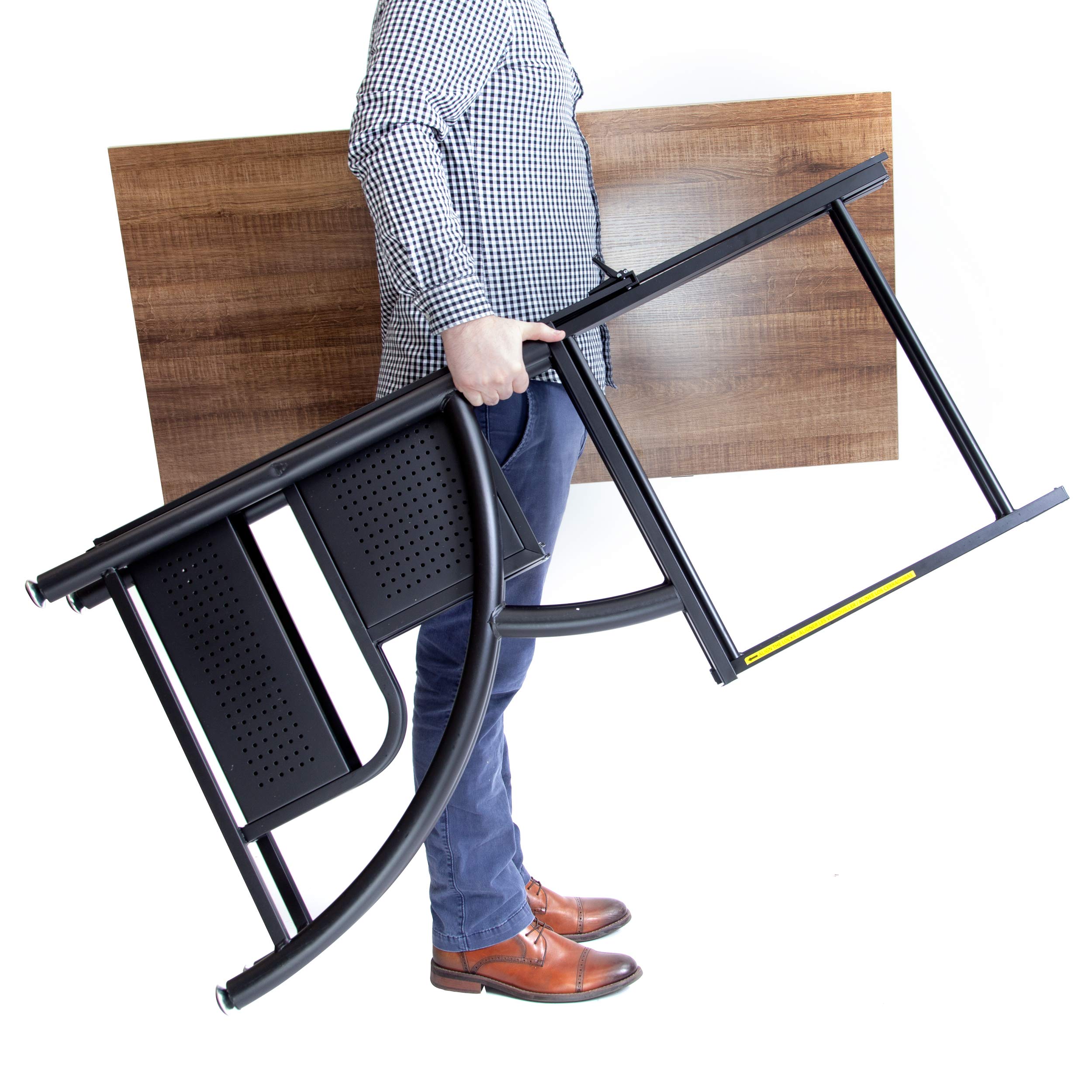Space Saving Origami Folding Computer Desk - Foldable Study Desk for Home Office, Gaming & Craft Work - No Assembly Required Collapsible Desk Fits Dual Monitors & Laptop (Wood, Large) | Perfect for Small Apartments, Dorm Rooms & Workspace Optimization