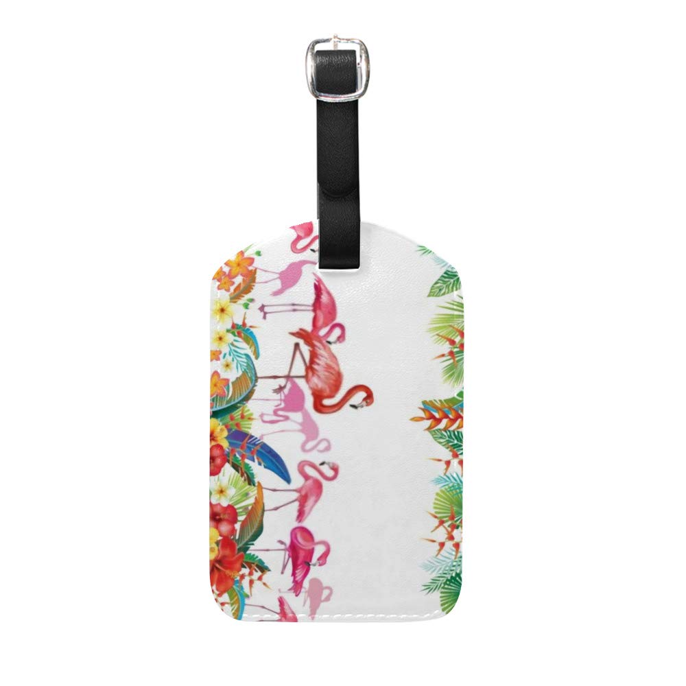Colorful Flamingo & Flower Luggage Tags with Privacy Cover, Adjustable Strap & Address Card - Durable Travel Bag ID Labels for Suitcases, Backpacks & Carry-Ons (Perfect for Airports, Cruises & Business Trips)