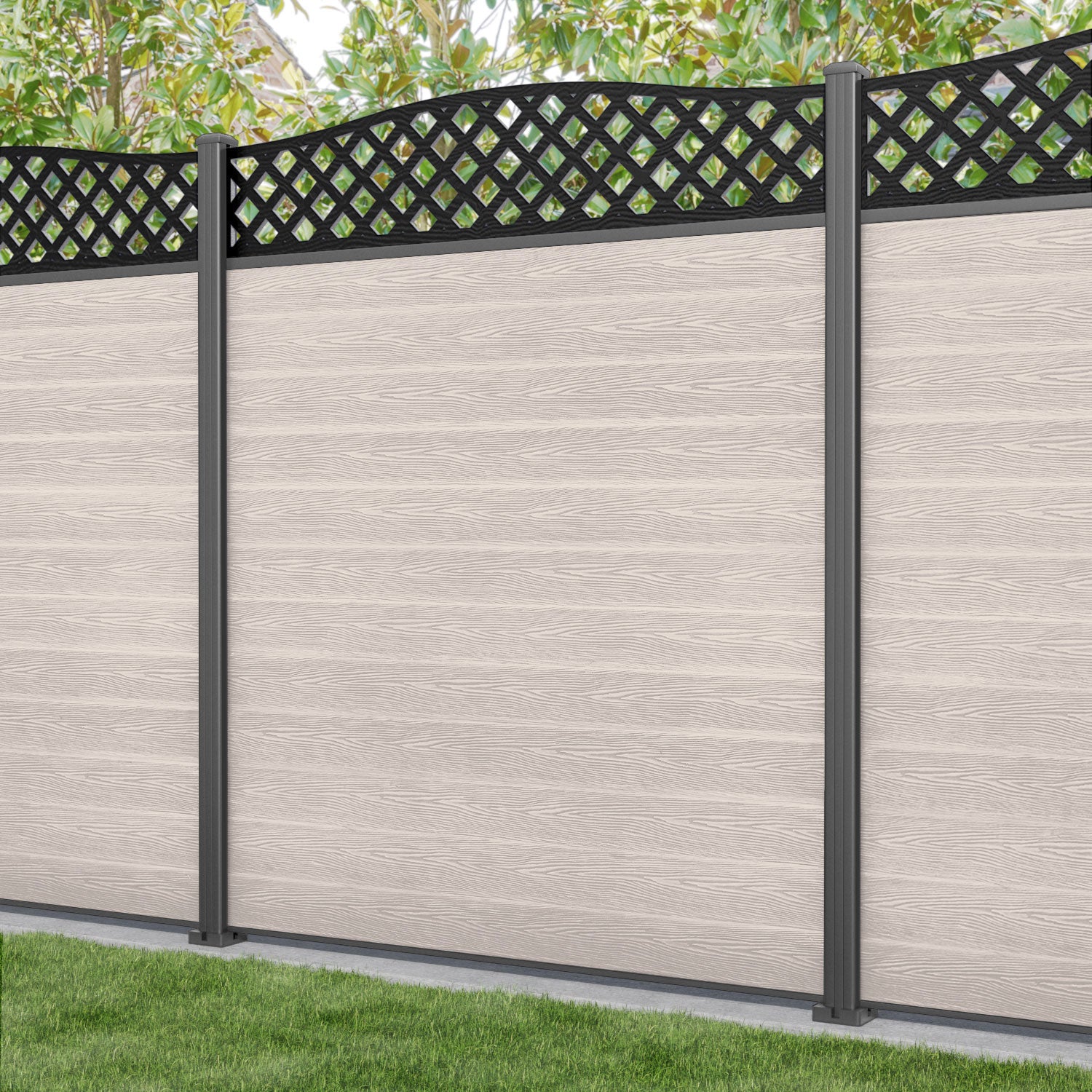 Classic High Wave Fence Panel - Mid Stone Color - Durable Aluminum Posts for Backyard Privacy & Garden Security | Perfect for Residential & Commercial Properties