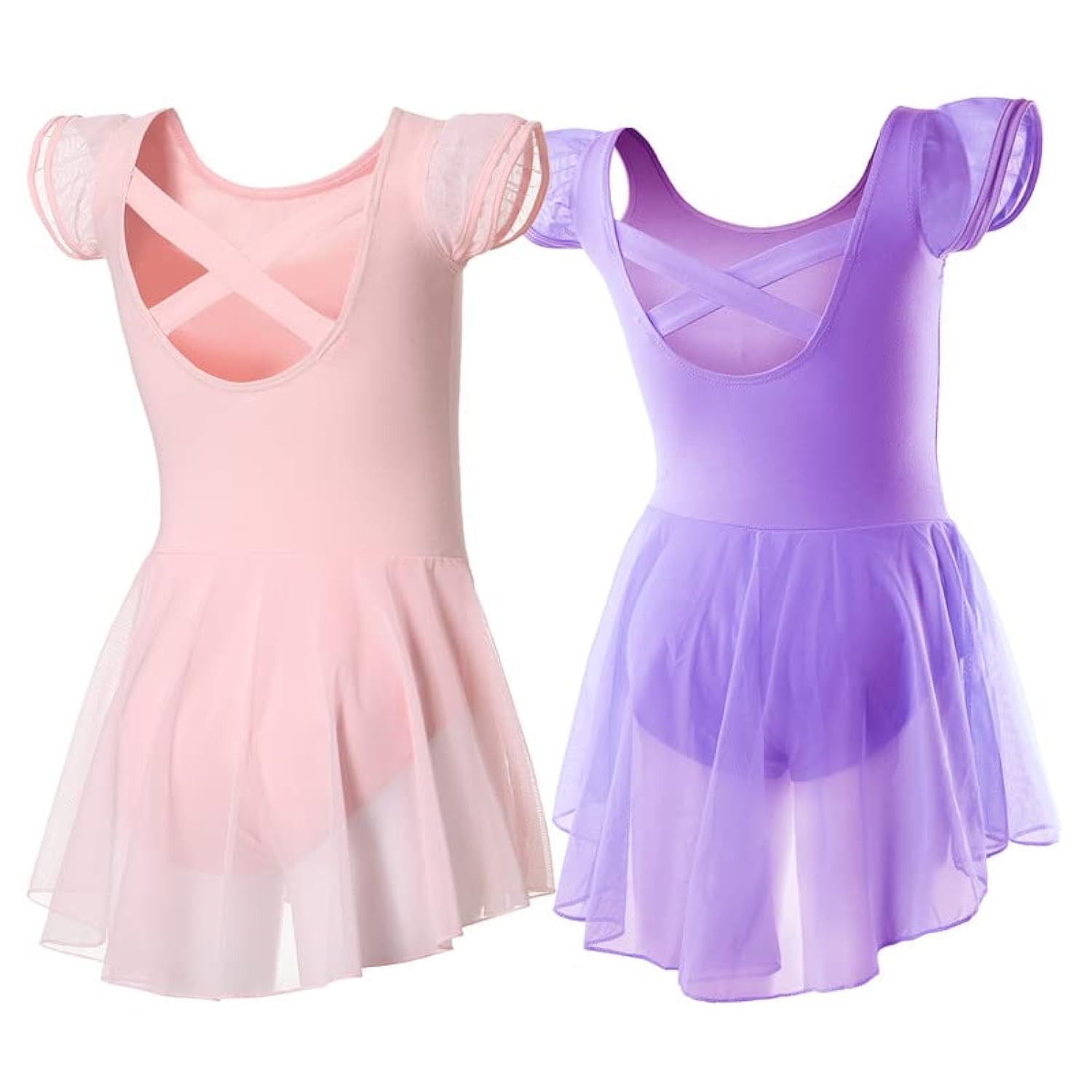 **DIPUG Girls Ballet Leotard with Skirt - Toddler Dance Leotard with Flutter Sleeves & Criss-Cross Back - Perfect for Ballet Class, Recitals & Dance Performances**
