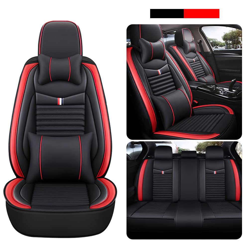 Premium Leather Car Seat Covers for Mazda Mazda6 2003-2021 - Universal Anti-Slip Design Fits Most Sedans, SUVs & Trucks (Black/Red) - Upgrade Your Car Interior for Comfort & Style