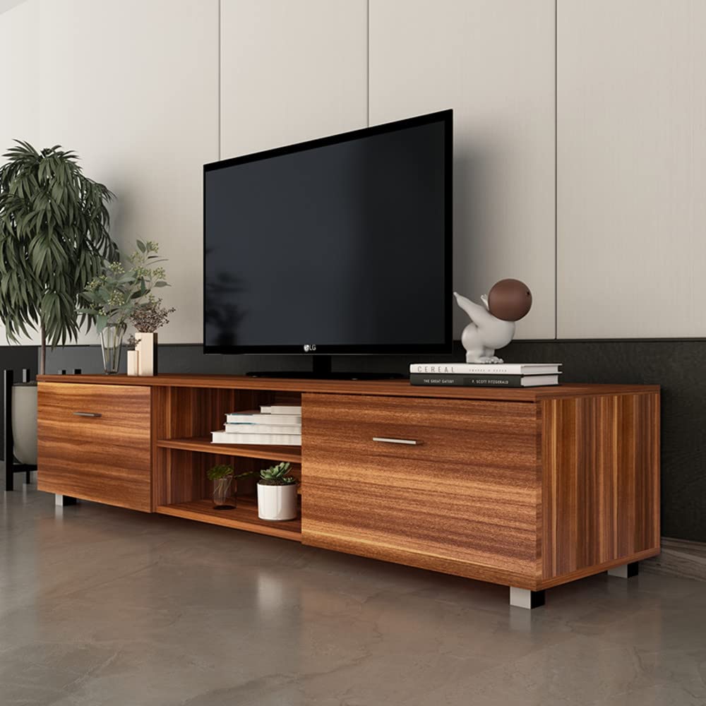 i-POOK 70 Inch TV Stand with Storage - Wooden TV Console Table with 2 Open Shelves & 2 Drawers - Media Entertainment Center for Living Room, Bedroom - Walnut Finish - Perfect for Home Theater Setup & Living Room Organization