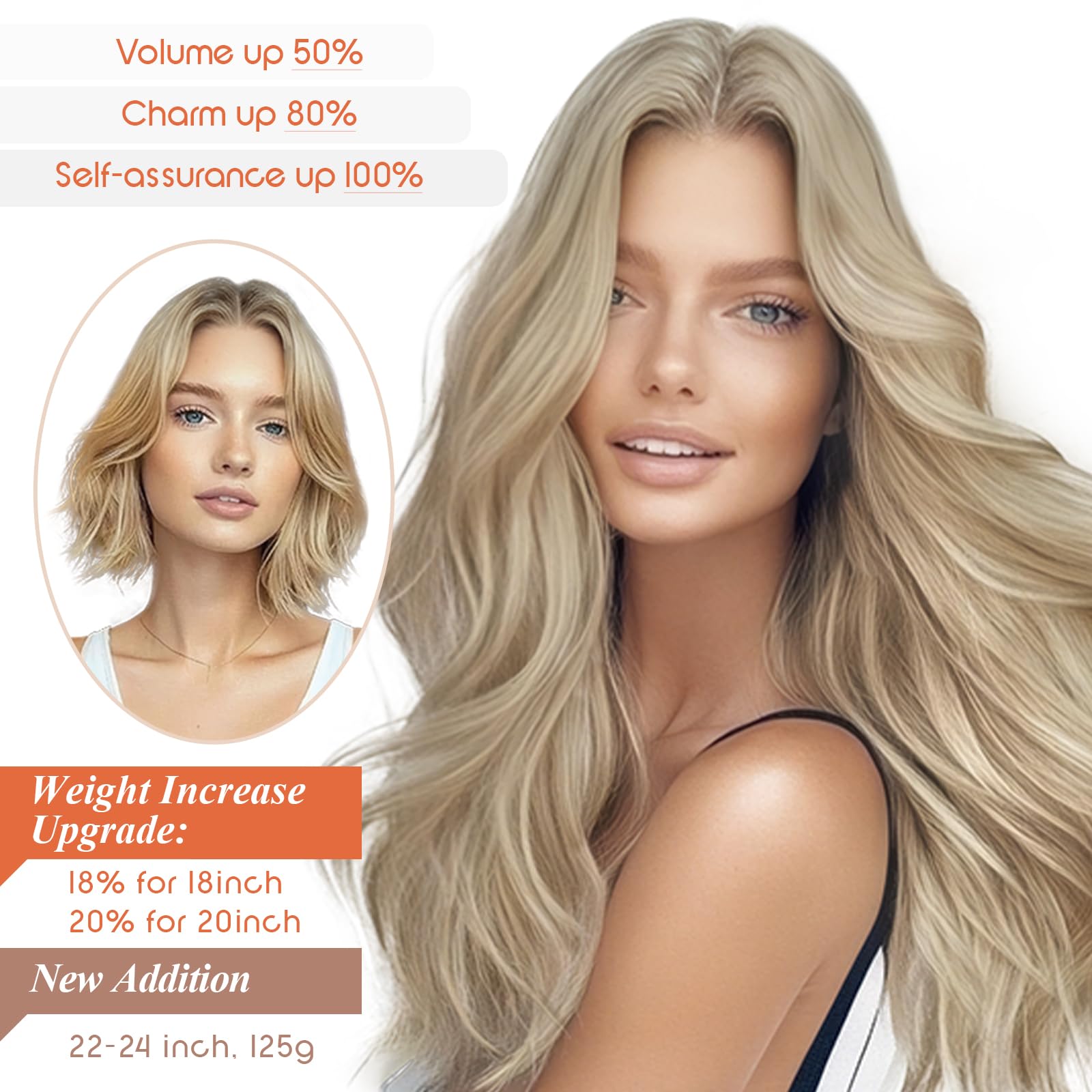 Sunny Wire Hair Extensions - 18 Inch Real Human Hair with Invisible Wire, Golden Blonde & Medium Blonde Highlights (#16/22) - Perfect for Parties, Weddings & Daily Styling
