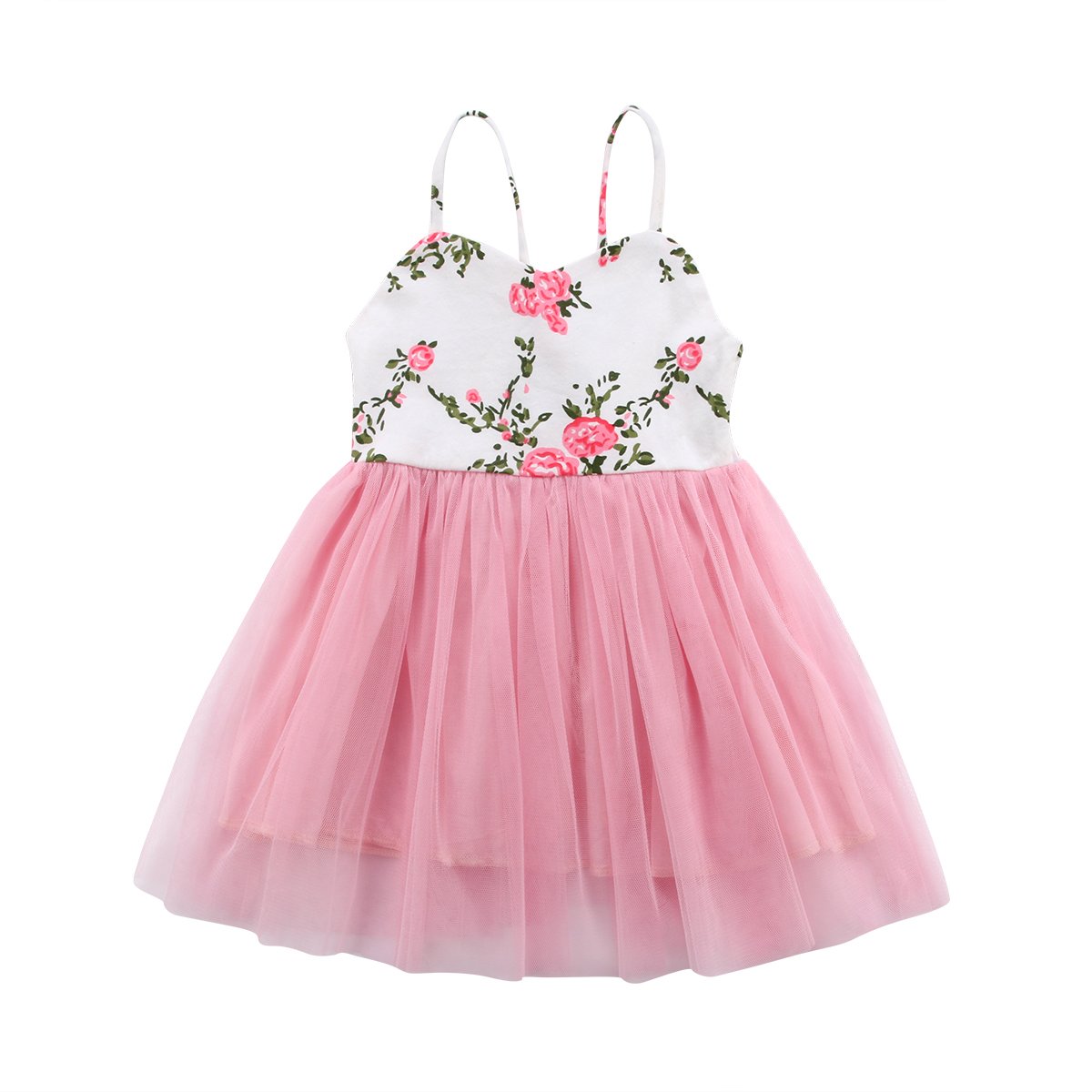 Floral Print Baby Girl Sleeveless Tulle Dress - Princess Summer Halter Patchwork Dress for Toddler Girls 1-3 Years | Perfect for Birthday Parties, Photo Shoots & Outdoor Events