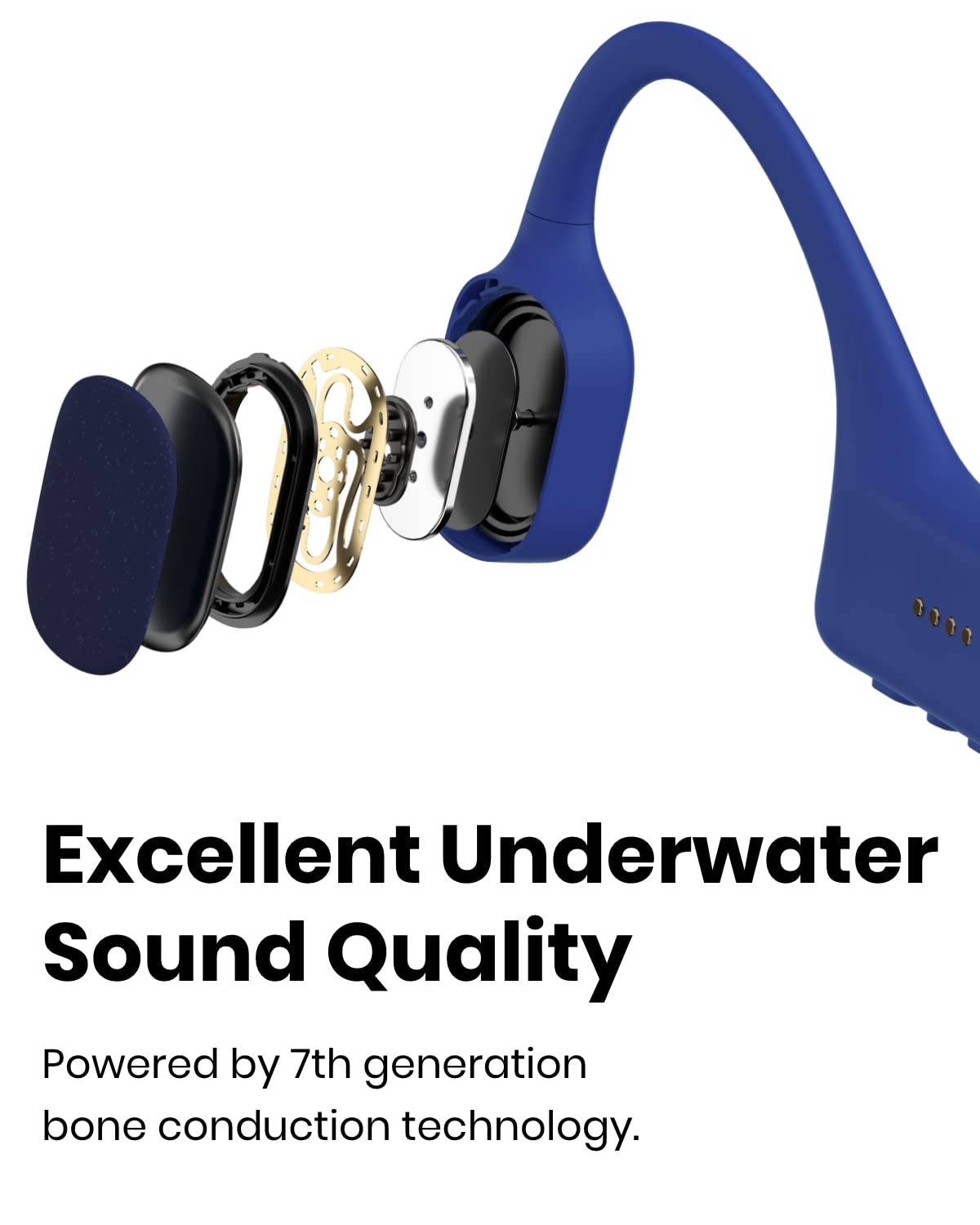 Shokz OpenSwim Waterproof Bone Conduction MP3 Player for Swimming - No Bluetooth, Open-Ear Wireless Music Player with Earplugs (Blue, Renewed) - Perfect for Pool, Ocean & Triathlon Training