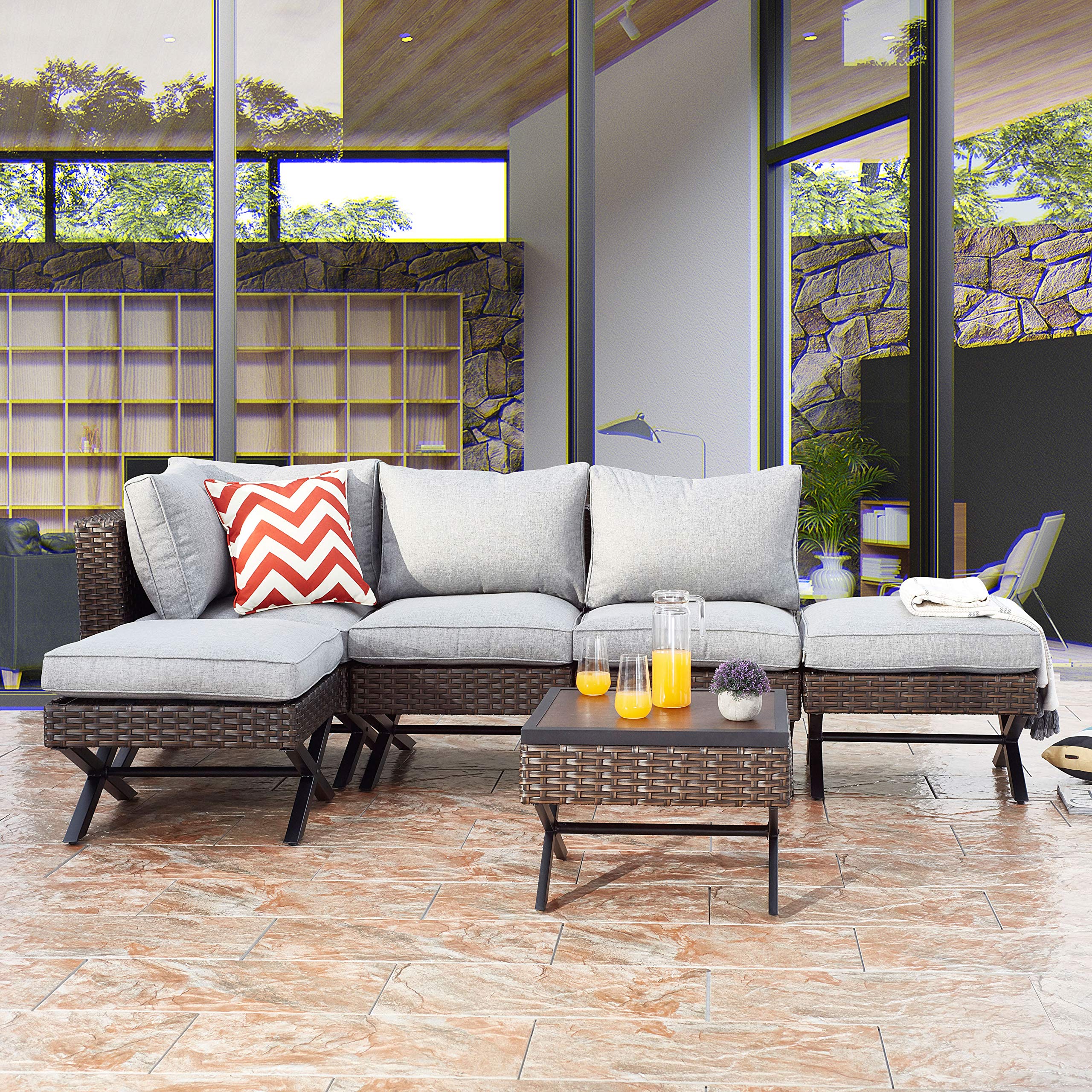 PatioFestival Metal Outdoor Side Coffee Table - Rust-Resistant Steel X-Leg Bistro Dining Table with Rattan Wicker Top | Perfect for Patio, Garden, Poolside & Balcony Furniture