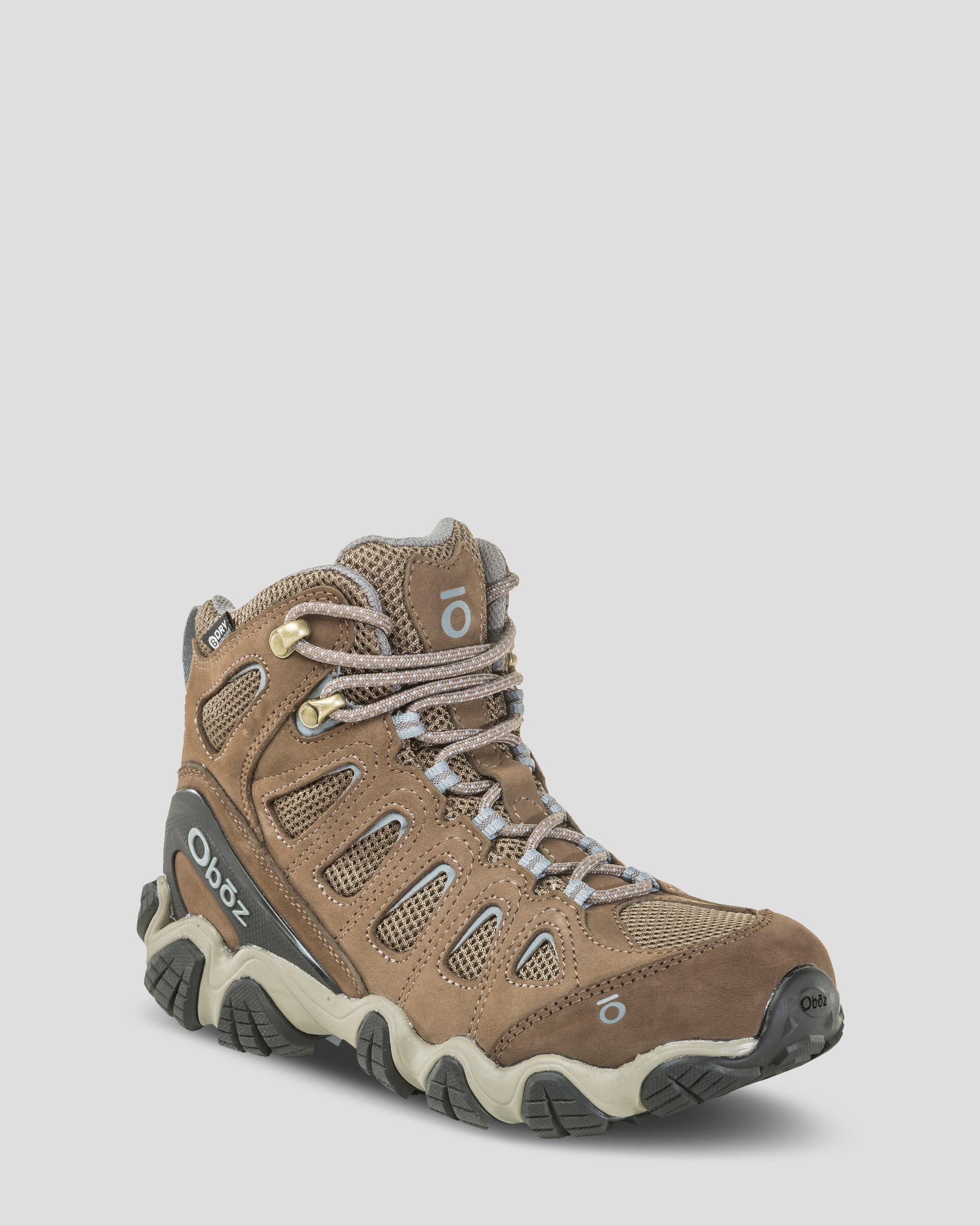 Women's Oboz Sawtooth II Mid Waterproof Hiking Boots - Wide Width - Brindle/Tradewinds Blue - Perfect for Outdoor Adventures & Trail Hiking