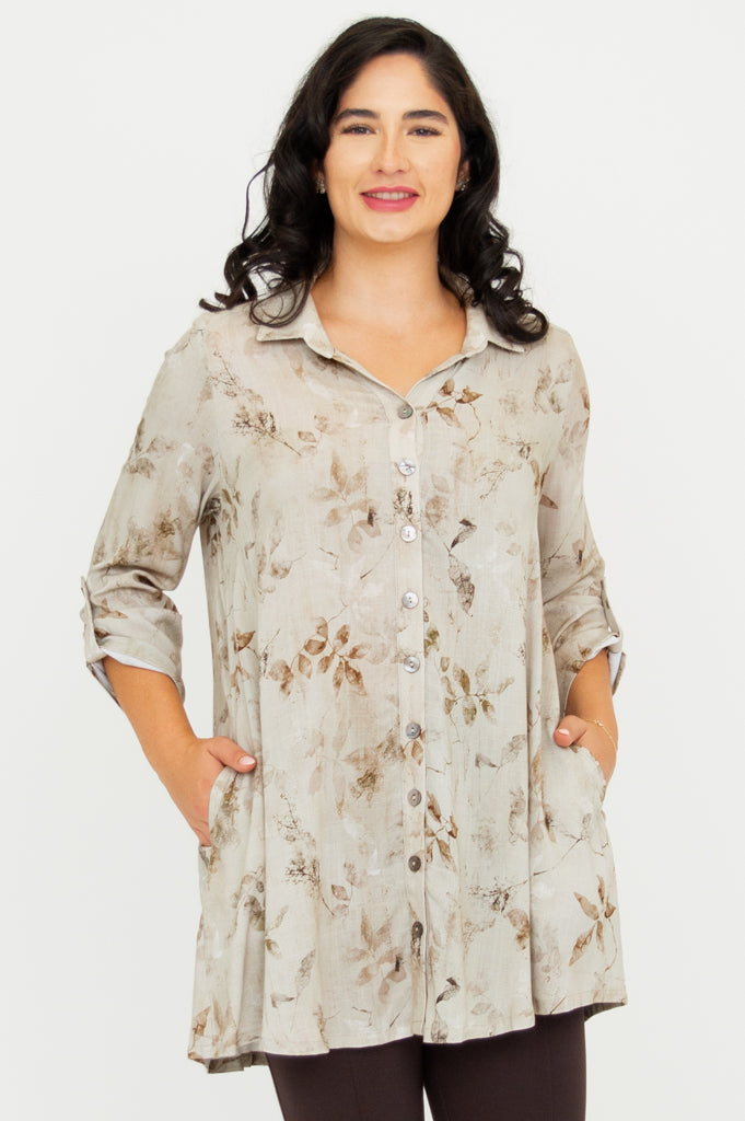 Celine Blouse Women's Linen Bamboo Shirt - Elegant Castle Print Top for Casual Wear & Summer Outfits
