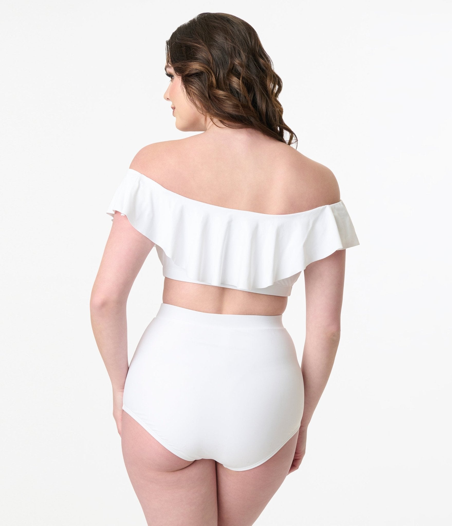Vintage 1950s White Ruffled Ramona Swim Top - Retro High Waisted Bikini Top for Women | Perfect for Beach Vacations, Pool Parties & Pinup Photo Shoots