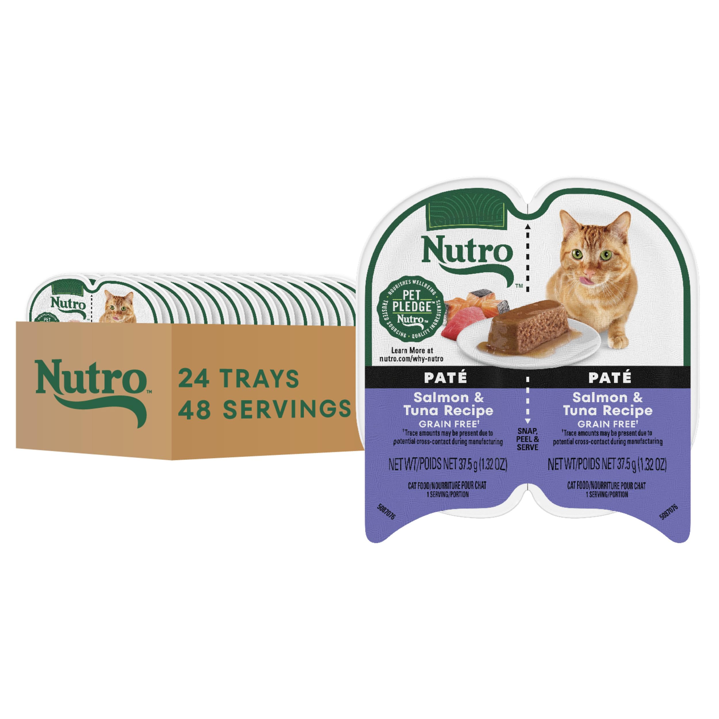 Nutro Perfect Portions Wet Cat Food Paté - Salmon & Tuna Recipe in Twin-Pack Trays (24 Count, 2.64 oz Each) | Grain-Free, Natural Ingredients for Adult Cats | Perfect for Mealtime, Travel & Treats