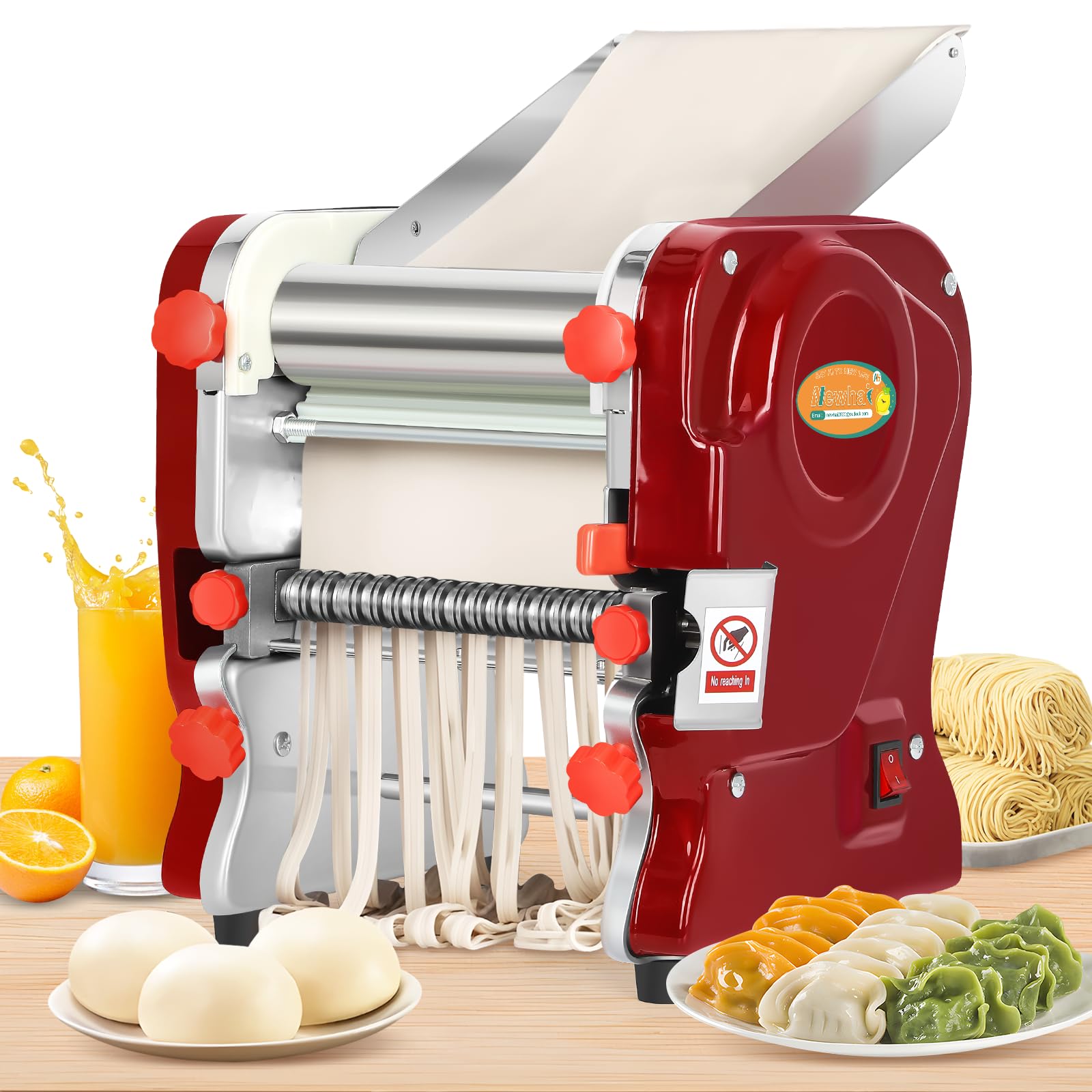 Commercial Electric Pasta Maker Machine - 550W Heavy Duty Automatic Noodle & Dough Press with 2mm/6mm Dual Blades - Stainless Steel Pasta Roller for Italian Cuisine, Home Kitchen & Restaurant Use