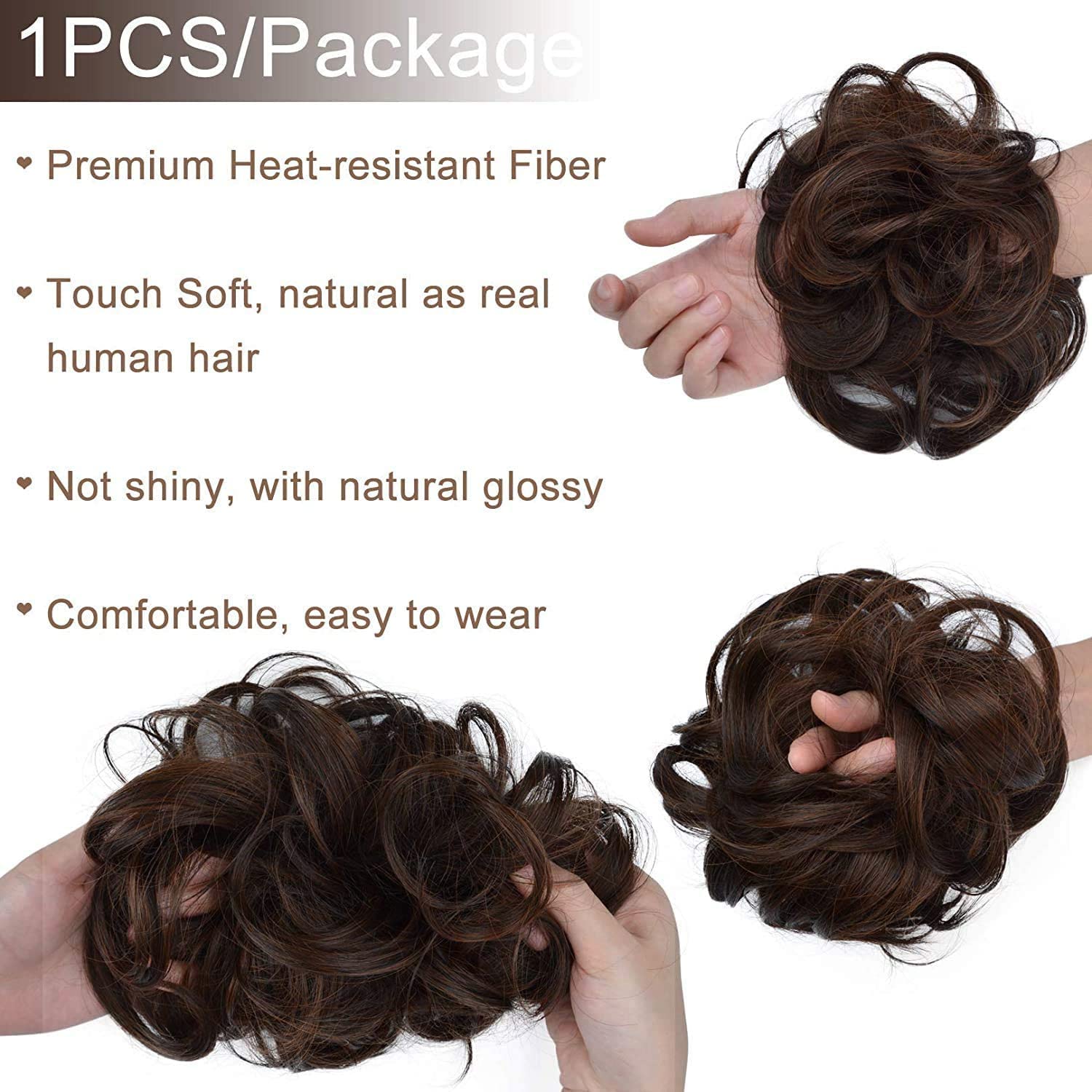 SEVAM 1PCS Messy Bun Hair Extension with Elastic Band - Synthetic Hair Scrunchies for Women & Girls (Brown) - Perfect for Quick Hairstyles, Parties & Everyday Wear