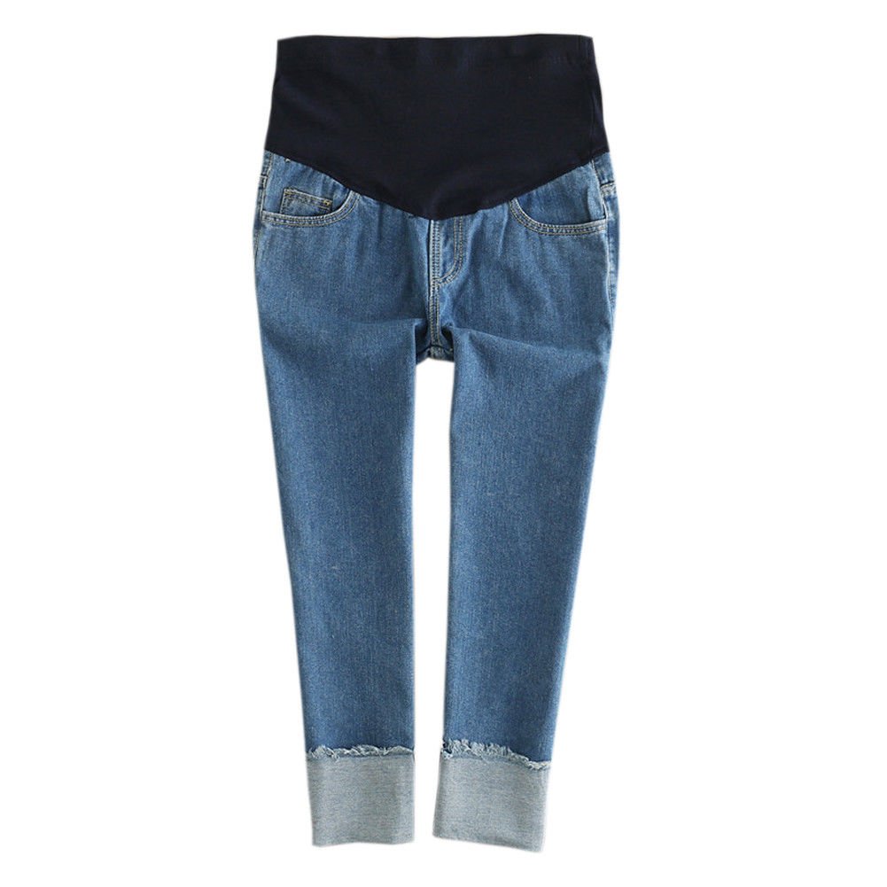 **Janjunsi Women's Maternity Stretch Denim Jeans - Adjustable Over Bump, Comfortable Cropped Pants for Pregnancy - Perfect for Casual Wear, Work & Everyday Outfits**