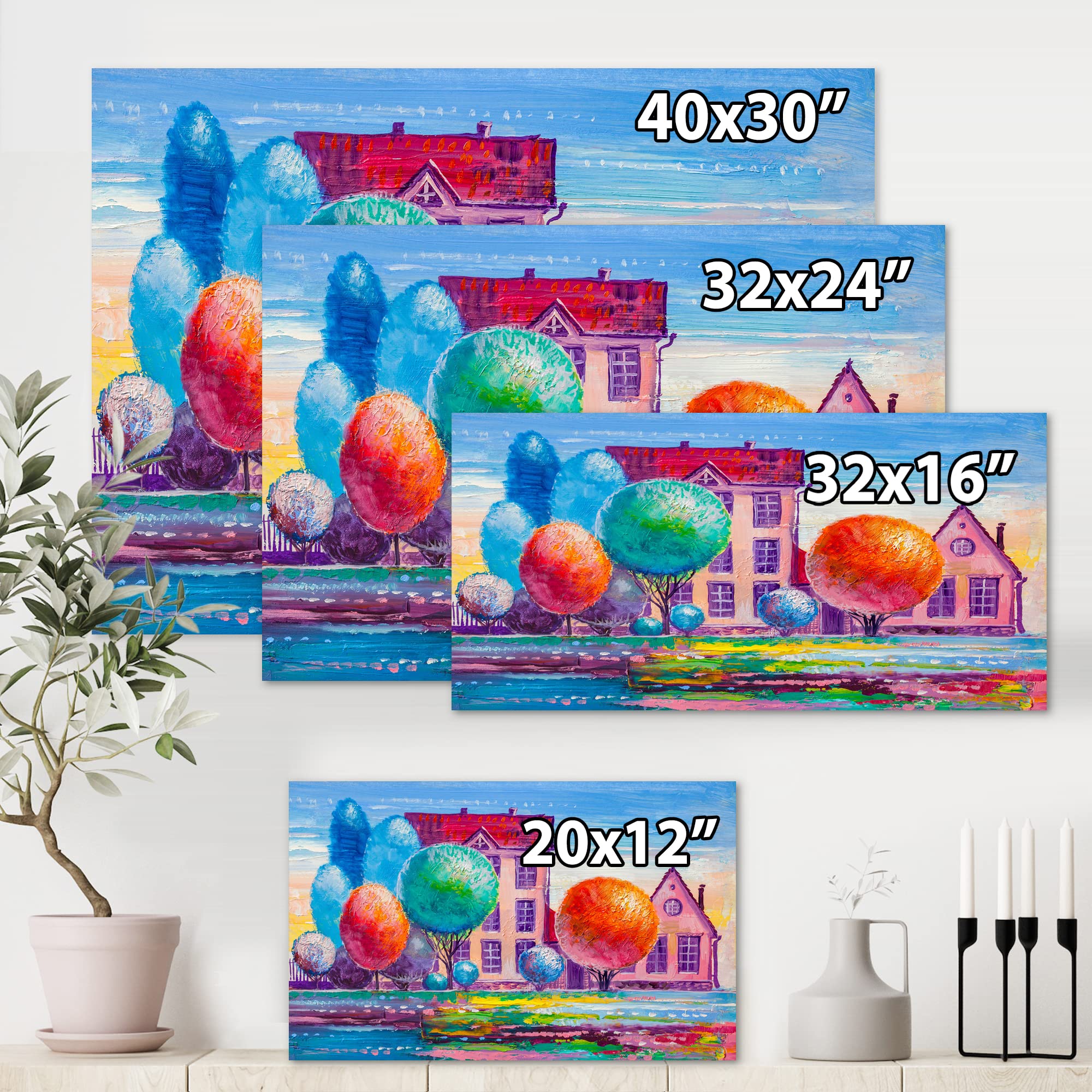 DesignQ Daydream House In The Village - Traditional Landscape Canvas Wall Art Painting for Living Room, Bedroom & Office Decor