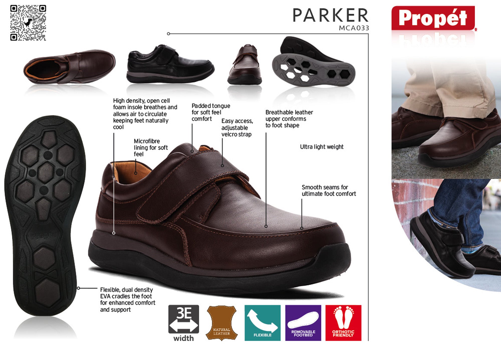 Propet Men's Parker 3E Extra Wide Leather Adjustable Strap Walking Shoes - Comfortable Orthopedic Footwear for Daily Wear & Outdoor Activities
