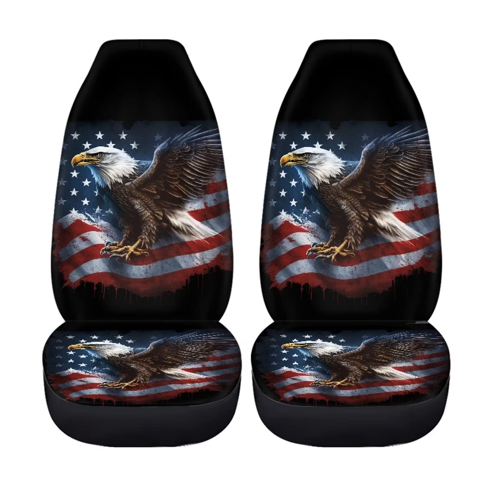 Showudesigns Bald Eagle Car Seat Covers - Full Set of 2 Universal Bucket Seat Covers for Sedan, Truck, SUV & Van - Patriotic American Flag Design - Perfect for Road Trips, Daily Commutes & 4th of July Decor